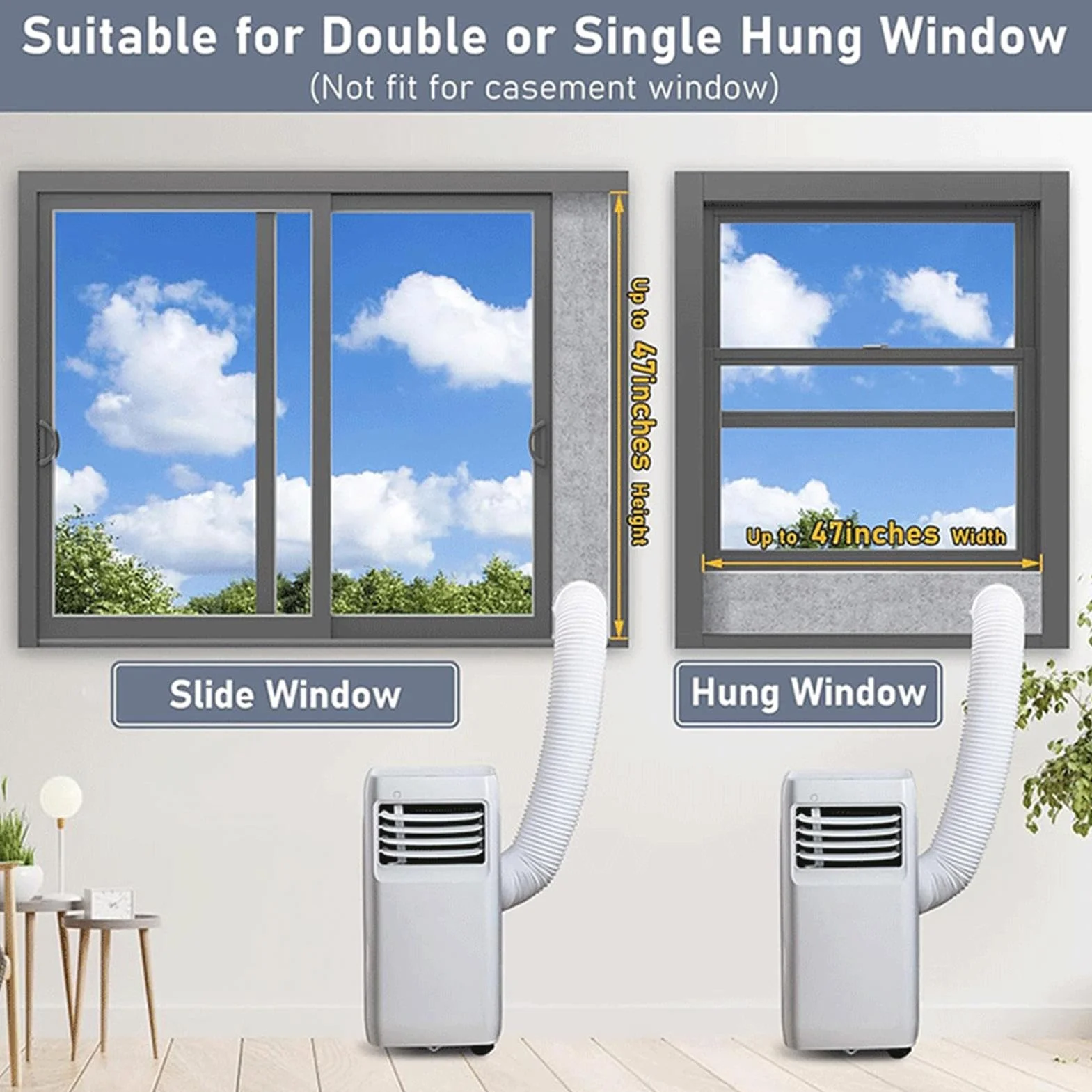 Set de aire acondicionado portátil - Partes laterales de espuma para aire acondicionado | Placa aislante para aire acondicionado | Set de ventilación y aislamiento para casa, sótano, garaje
