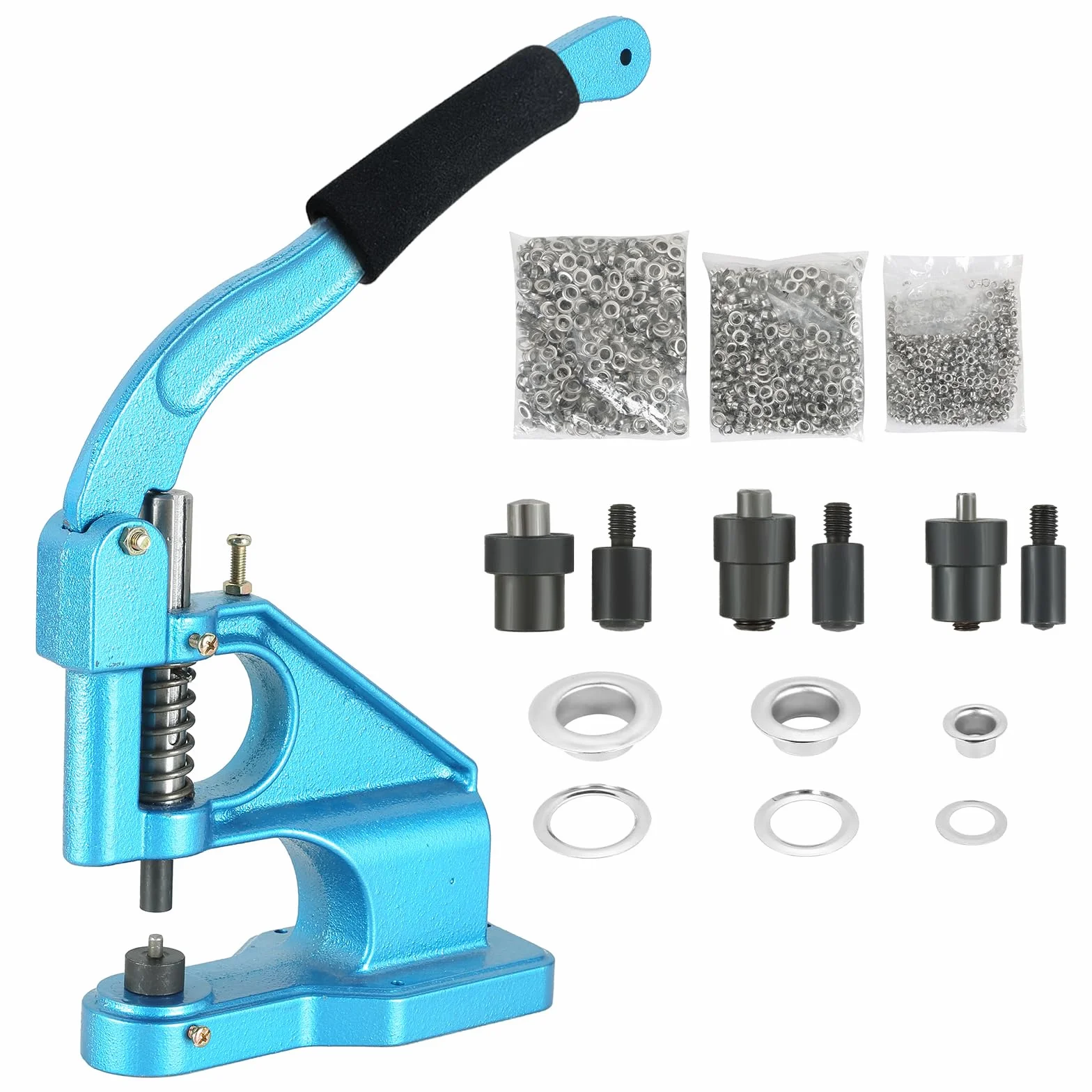 ATPEAM Remachadora de Ojales Manual, Máquina de Perforación para Cuero, Tela y Carteles, Incluye 3 Troqueles y 1500 Ojales de Diferentes Tamaños (6mm, 10mm, 12mm)