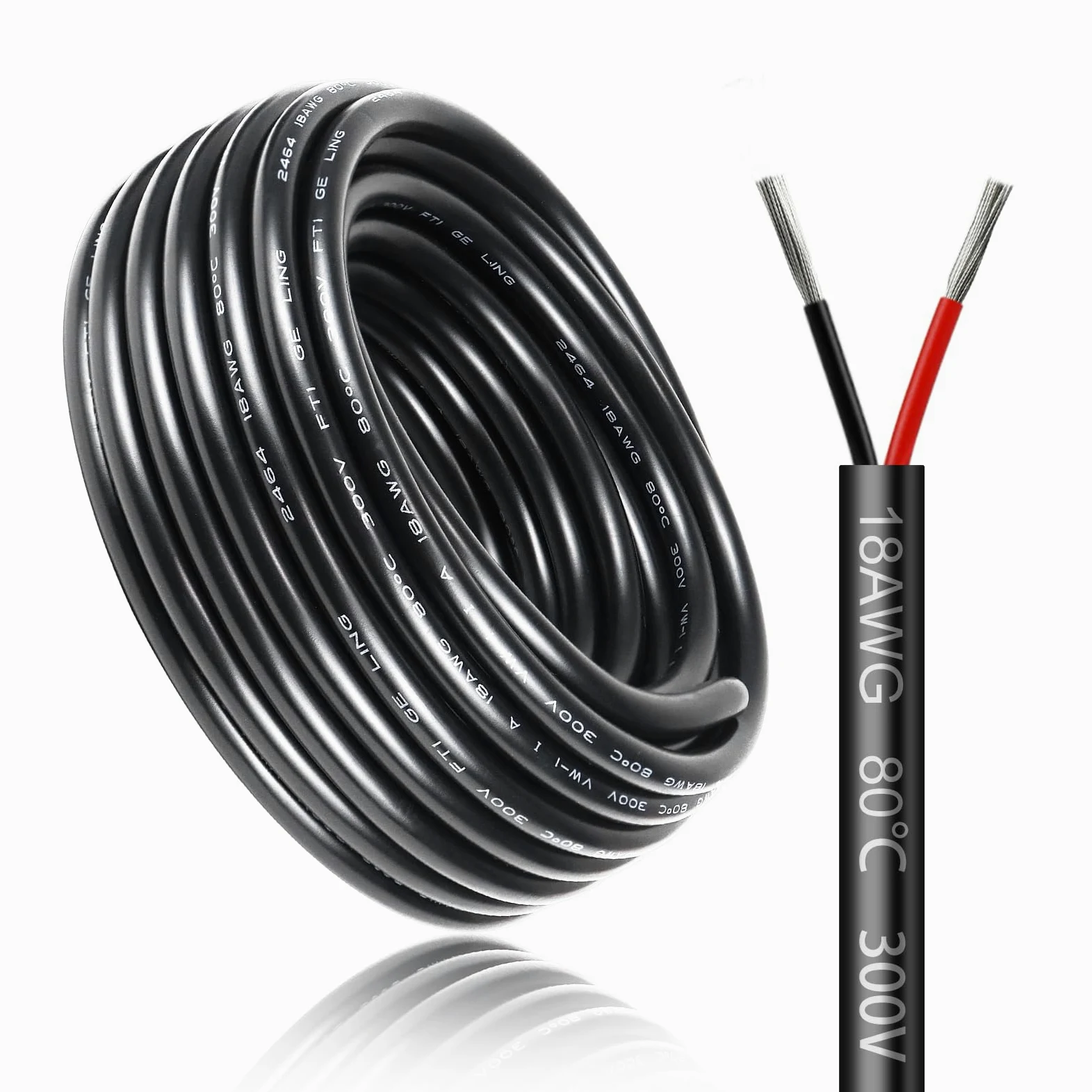 Cable Eléctrico 30 Metros 18 AWG 2x0,75mm², Cable de 2 Conductores 5V/12V/24V/220V, Cobre Estañado, Flexible y Flexible, Baja Impedancia, Alta Resistencia a la Temperatura, Cable de Extensión