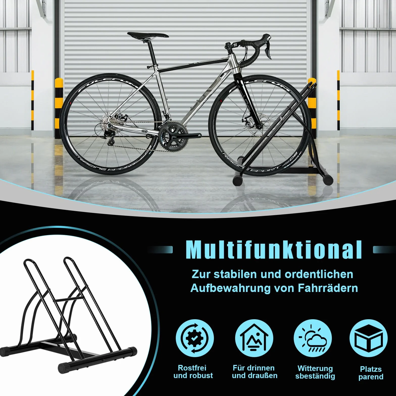 WOLTU Soporte para Bicicletas Exterior 2 Bicicletas Metálico Neumáticos 60 mm Negro
