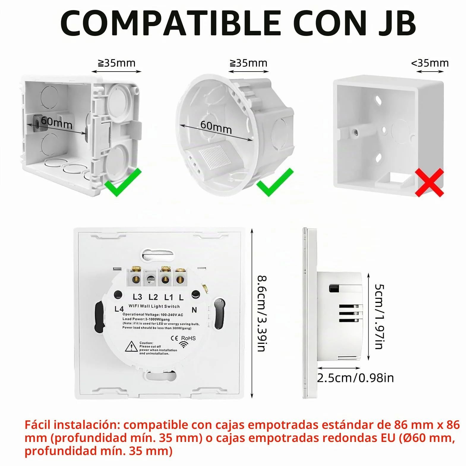 Interruptor Inteligente WIFI 1 Gang Táctil Vidrio Pared Compatible con Alexa Tuya Smart Life
