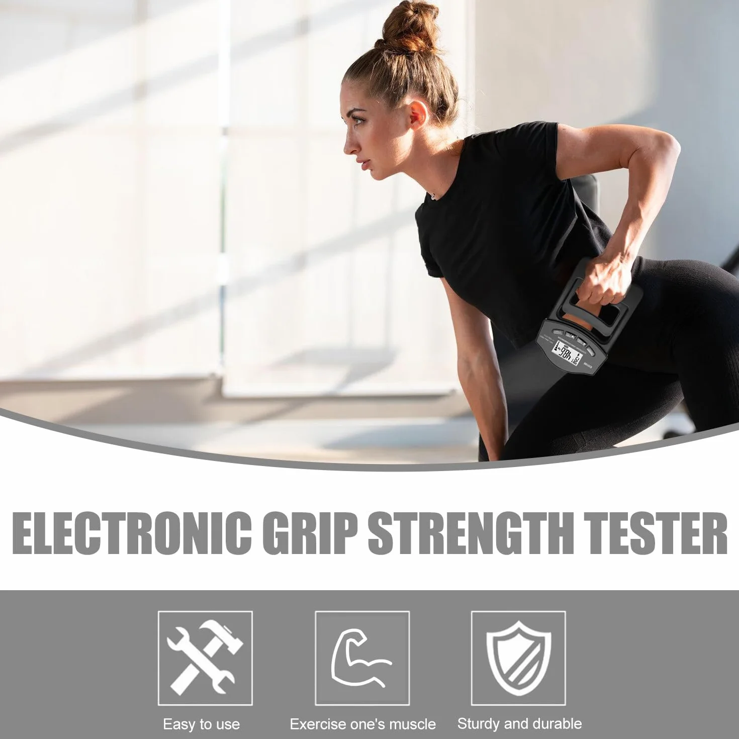 Medidor de fuerza digital de mano, negro, 396 lb/180 kg, dinamómetro de mano con cable de carga USB, agarre electrónico, medidor de fuerza de agarre, pantalla LED, fuerza de entrenamiento, medidor de