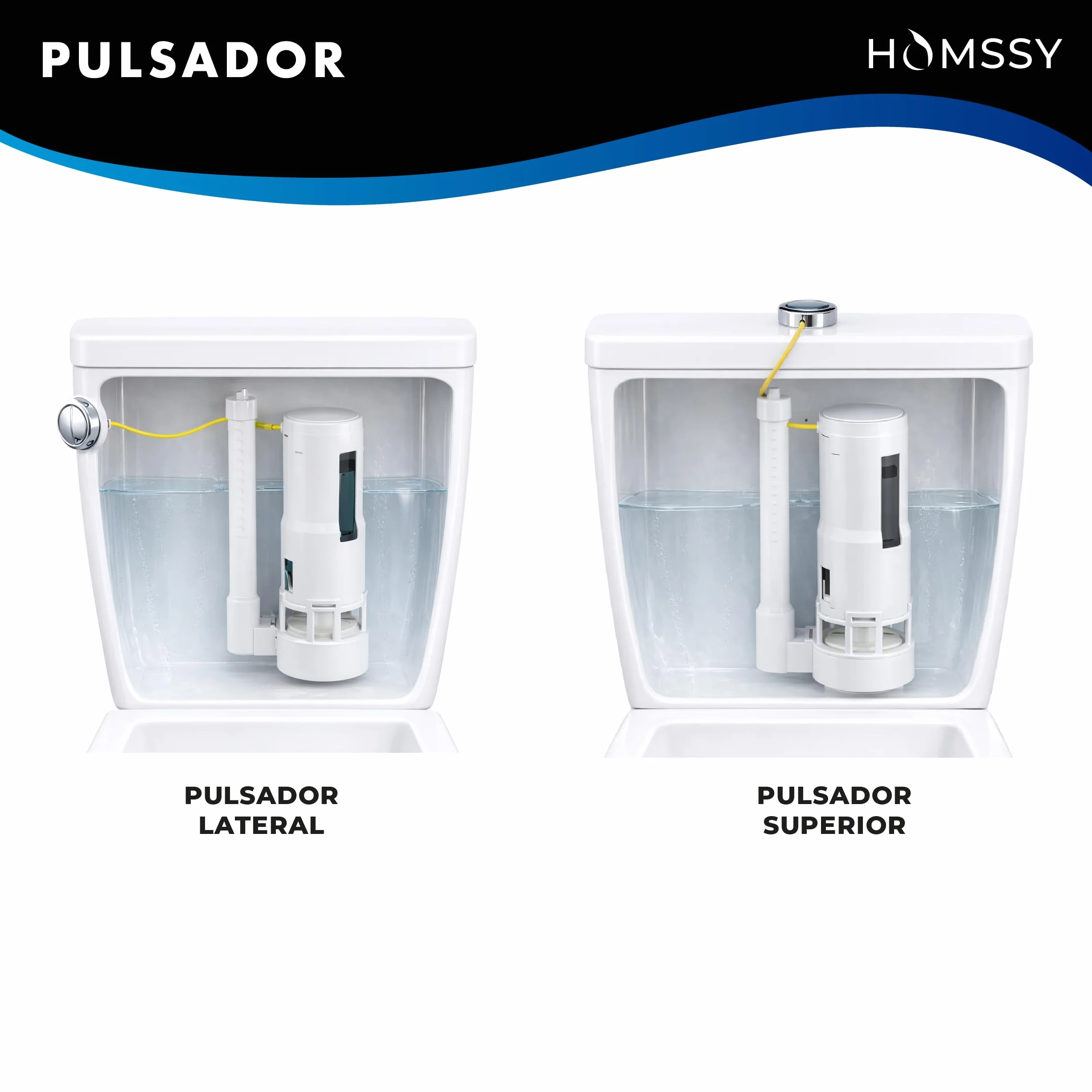 Kit Cisterna WC Completo Mecanismo Descarga Doble Pulsador con Cable 3/8" Válvula Universal Ahorro de Agua