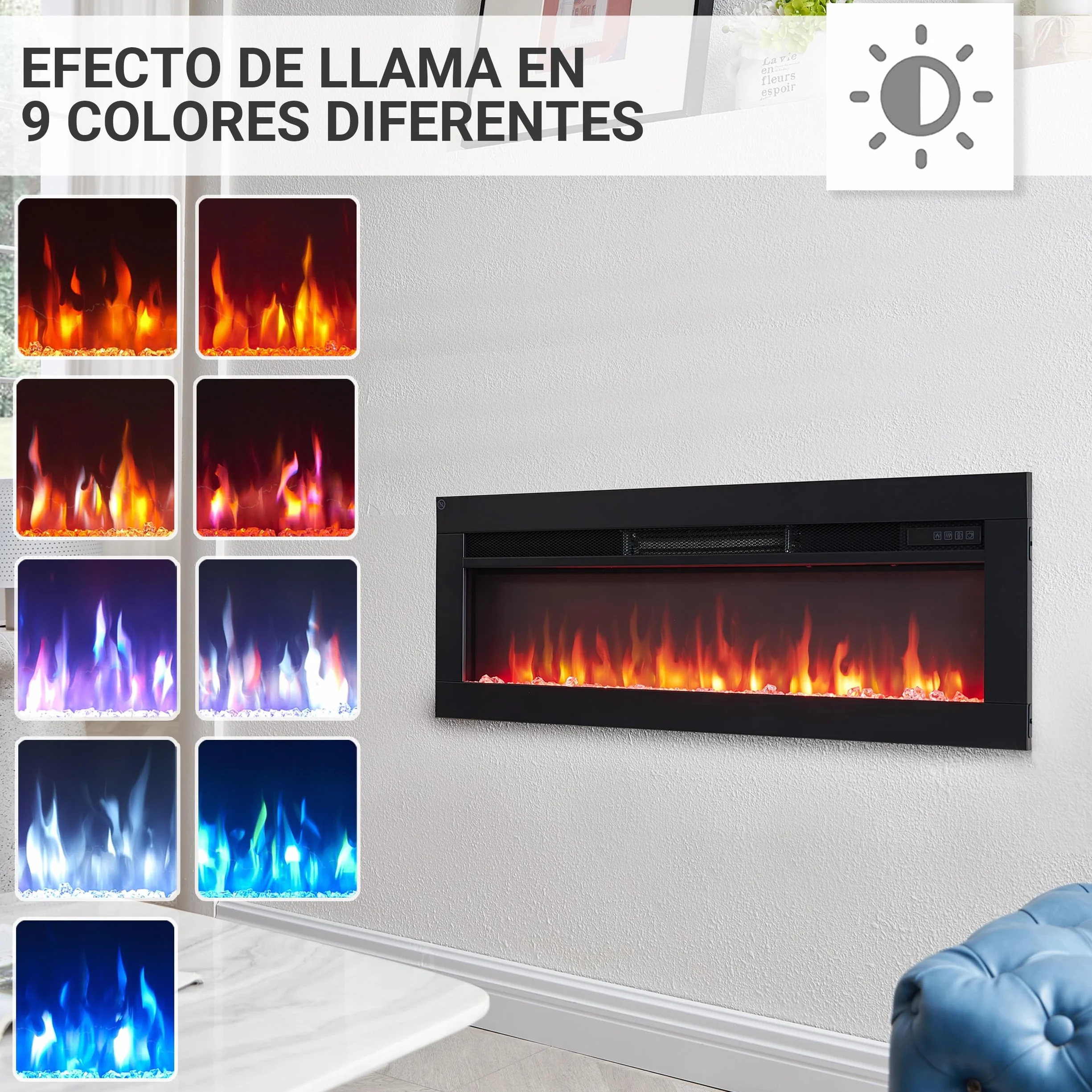 BALDERIA Agnes 36 - Chimenea eléctrica Decorativa de Pared con Efecto Llama LED