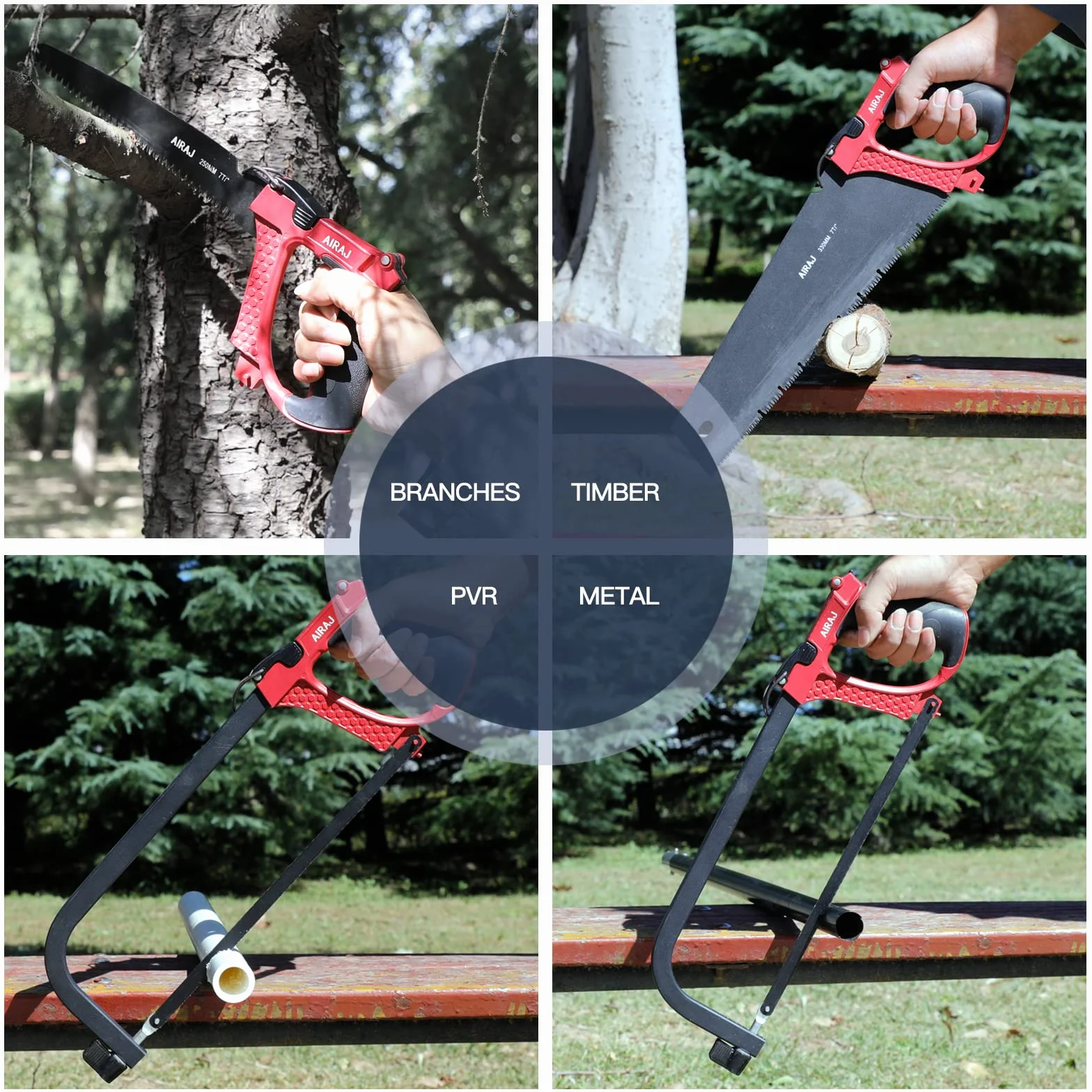 AIRAJ Sierra de Arco Metálica Tres en uno 250MM 300MM 330MM Cortar Madera Metal PVC