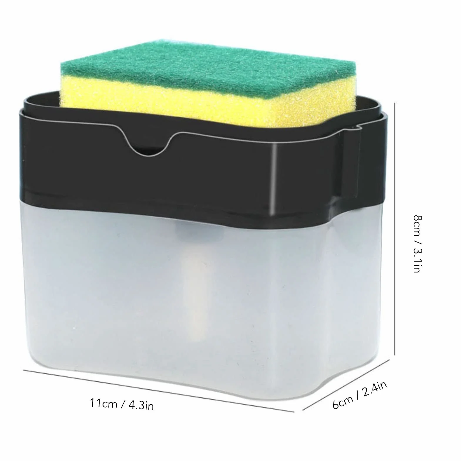 Dispensador de Jabón para Platos, Dispensador de Líquido para Platos para Cocina con Esponja, Dispensador de Líquido para Lavavajillas de Plástico Duradero 2 en 1, Recipiente de Jabón para(Negro)