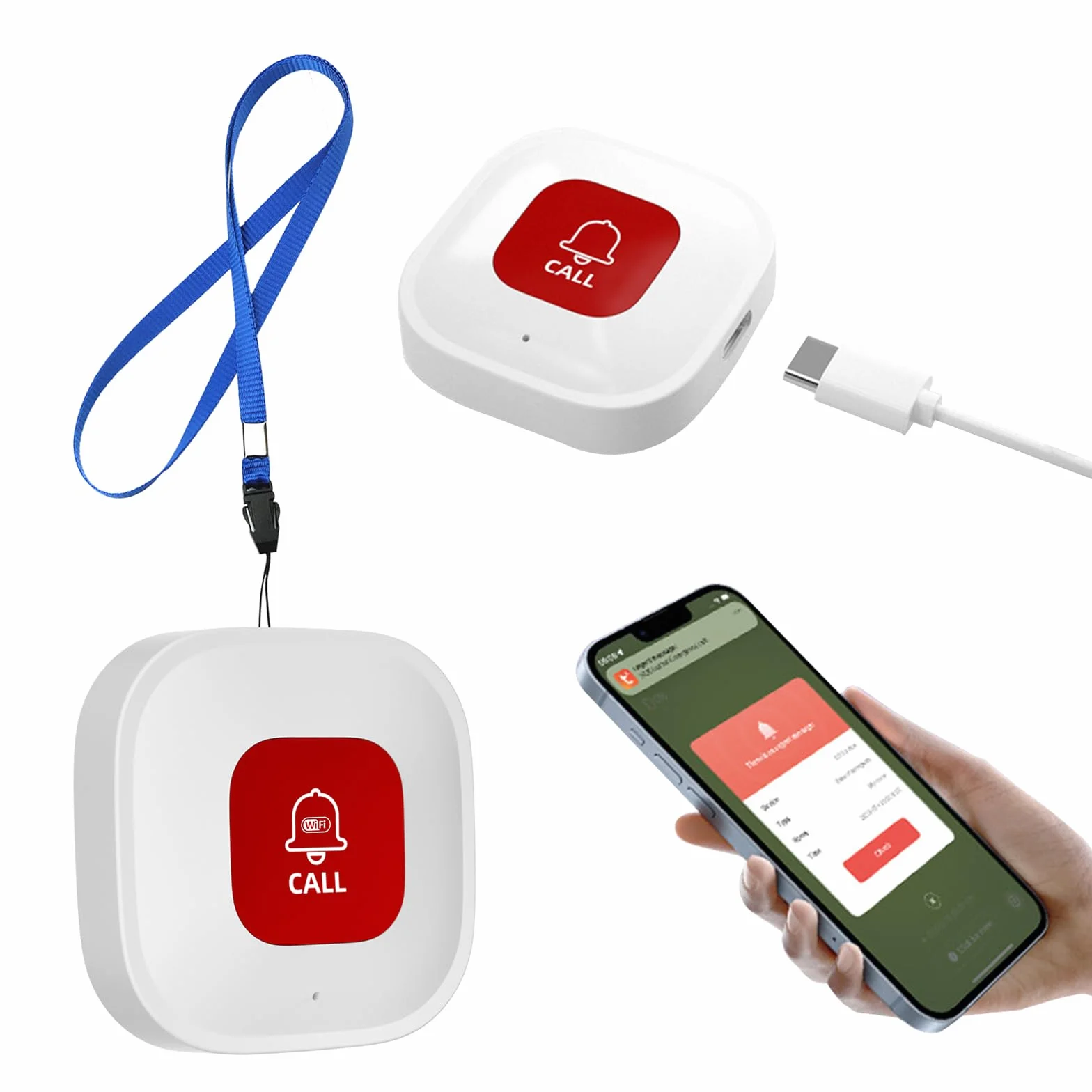 Botón de emergencia inteligente WiFi para personas mayores, blanco, control de aplicación Tuya, alcance WiFi de 10 m