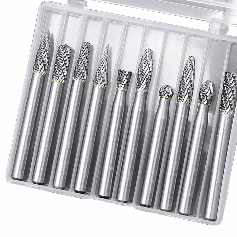 Juego de 10 fresas rotativas de carburo de tungsteno mango de 6 mm para Herramientas Rotativas Tallado Grabado Perforación Double Cut