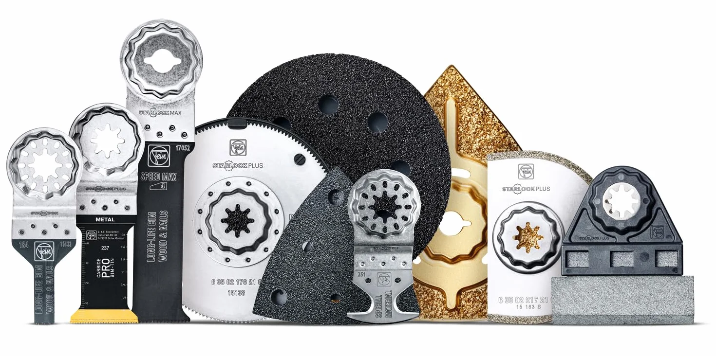 FEIN E-Cut Combo Starlock Wood & Metal, Alojamiento SL,Set con 3 hojas de sierra de recambio E-Cut para trabajos de aserrado en madera y metal.