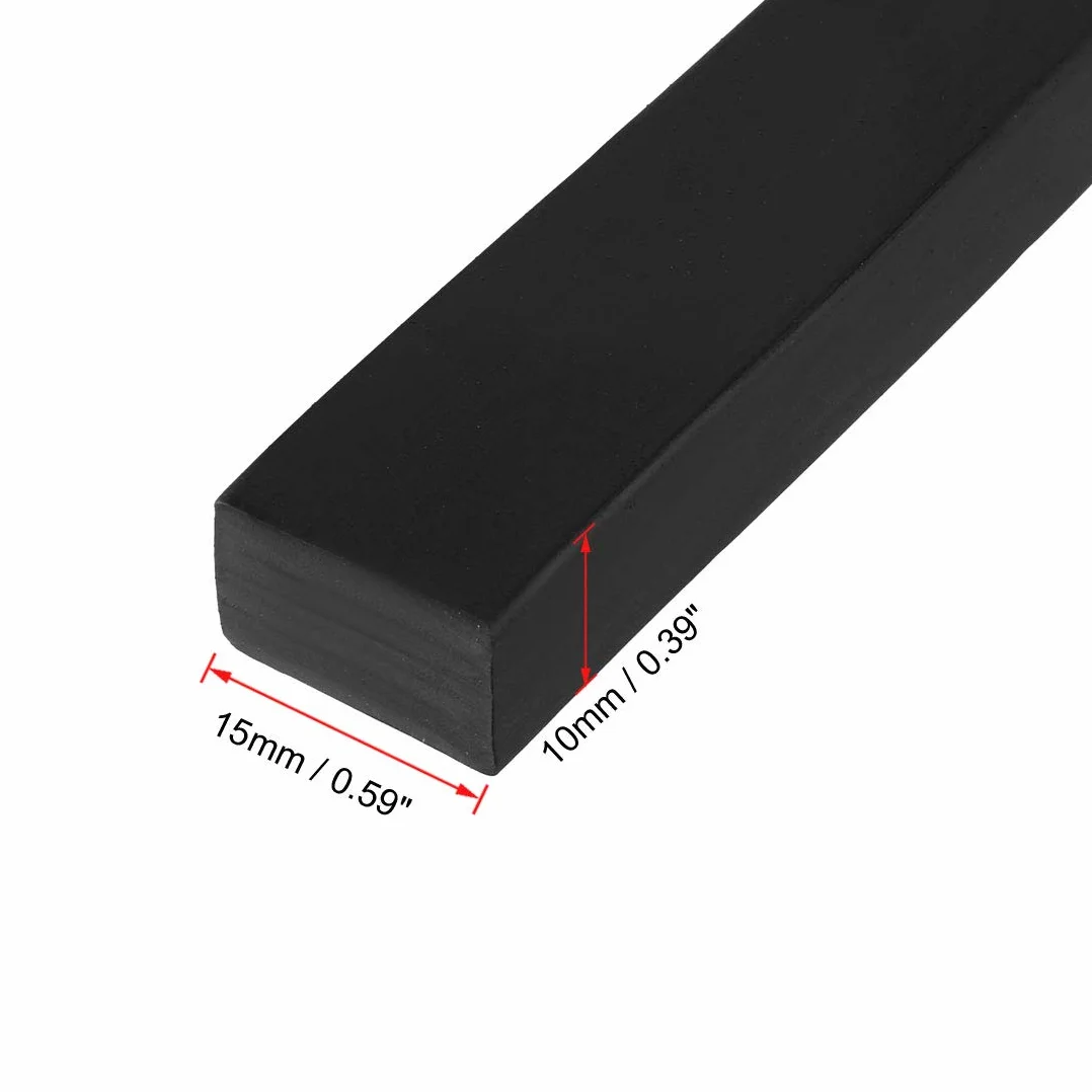 sourcing map Sólido Rectángulo Goma Sello Tira 15mm Wide 10mm Grosor, 3 Metros Largo Negro