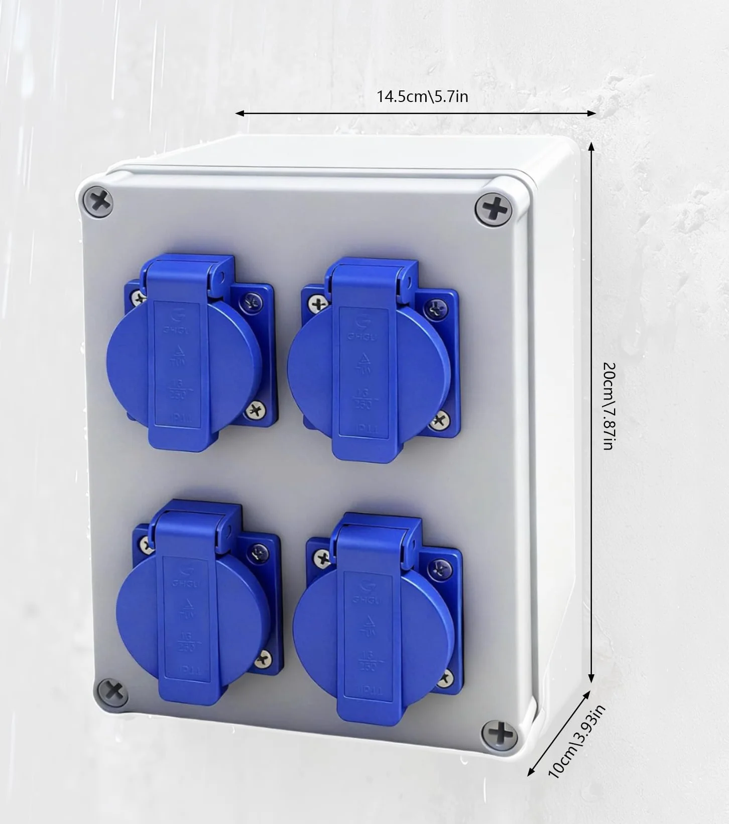 Distribuidor de pared para construcción, con 4 enchufes de 230 V 16 A, enchufe Schuko, IP44 para obras, hogares, industria, interior y exterior