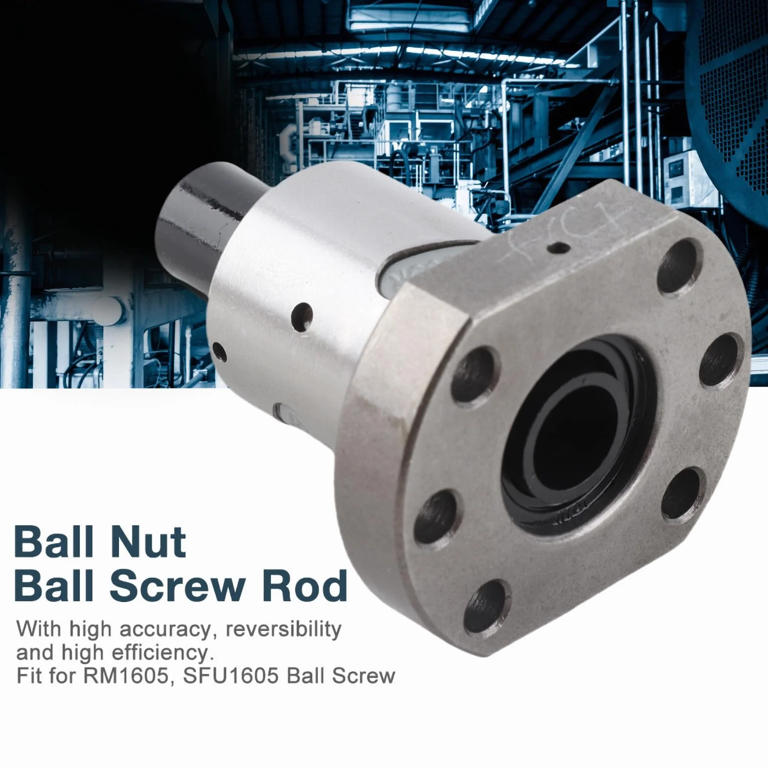 Tornillo de bola de 12 mm Barra con tuerca de bola, Rodamiento Brida de acero Tornillo de bola con tuerca de bola Para RM1605 SFU1605 Tornillo de bola