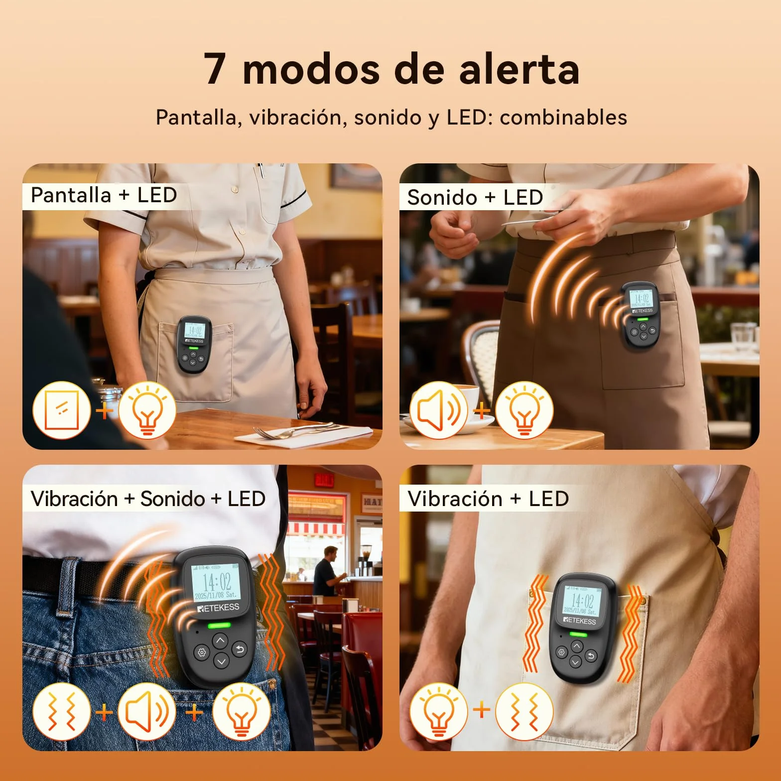 Retekess TD037 Buscapersonas Restaurante Sistema de Llamadas 24 Teclas Intermitente Audible 6 Unidades