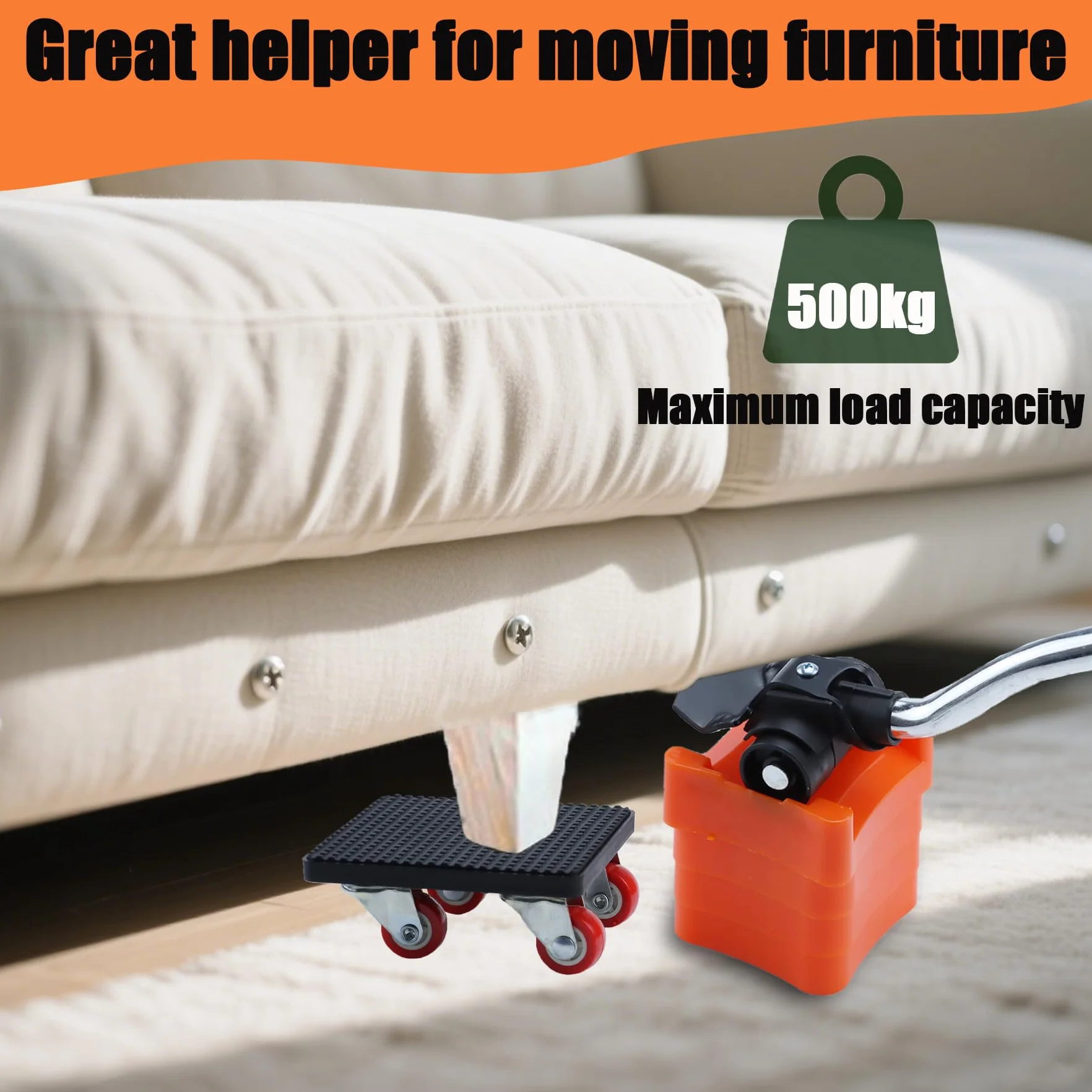 Qingning Elevador de Muebles, Juego de Ruedas de Transporte para Muebles, Transportador de Muebles con Ruedas con Elevador de Carga, Carga hasta 500kg, Ruedas para Mover Muebles y Objetos Pesados
