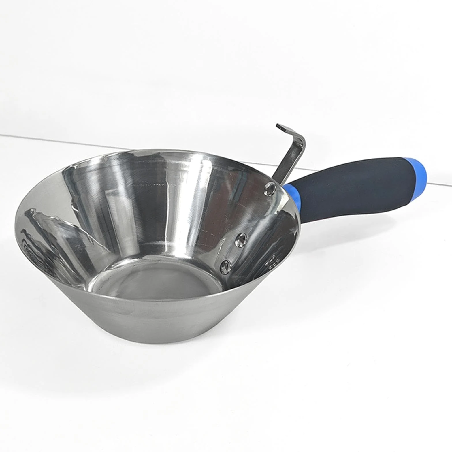 Milageto Cubo de acero inoxidable con pala, resistente, mango cómodo, herramienta para enlucido, bandeja para barro para proyectos de bricolaje de albañilería