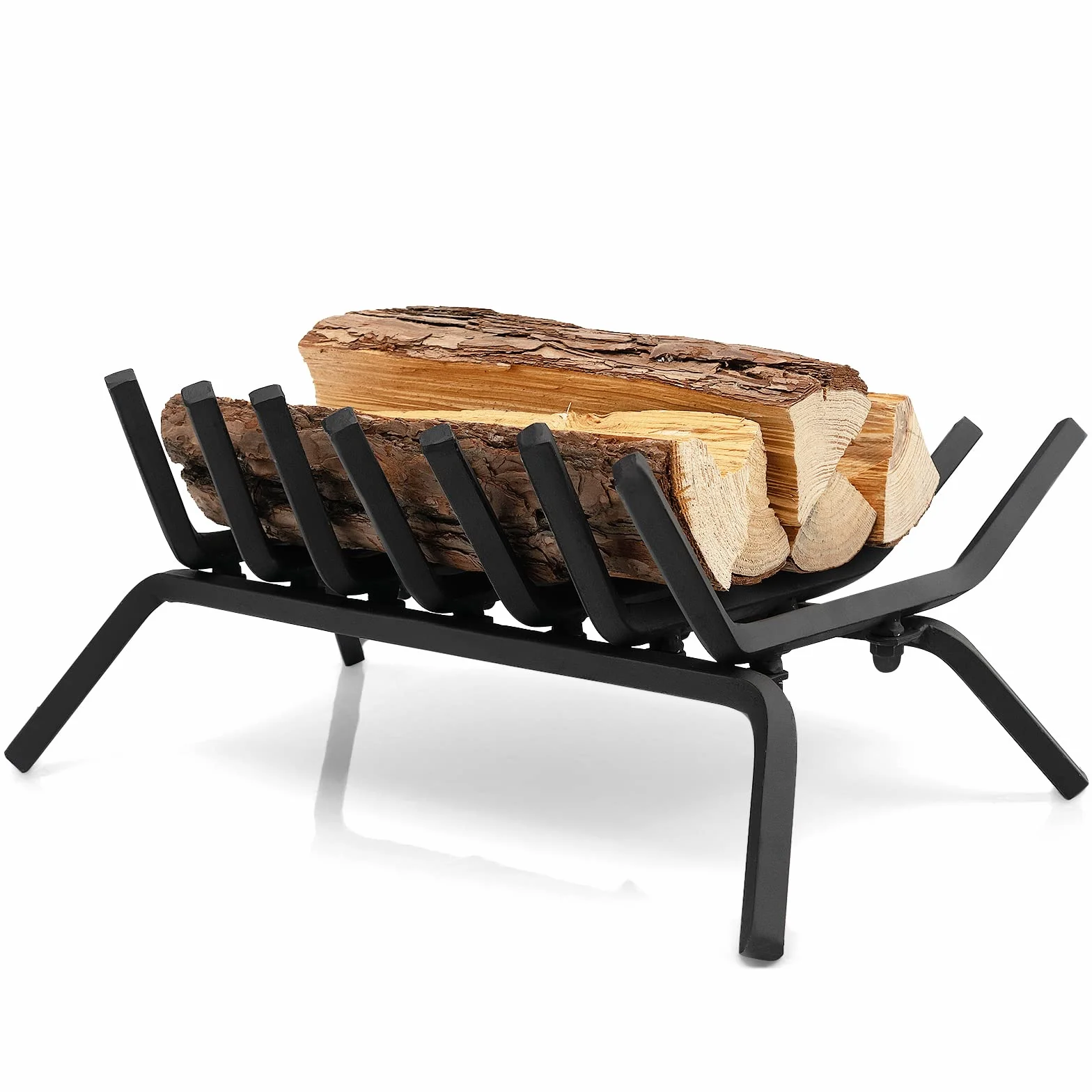GOPLUS Parrilla para leña de 46 cm, robusta rejilla de hierro forjado, soporte para leña con 7 barras de metal, caballete con patas, soporta hasta 50 kg, para interior y exterior