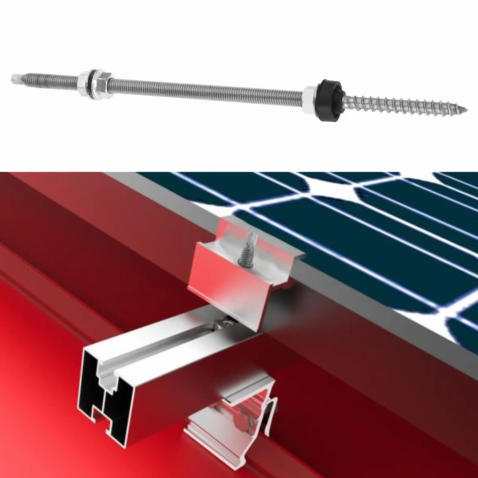 4 Piezas Pernos de Suspensión Pernos de Suspensión Solar de Acero Inoxidable 304 de Altura Ajustable para Fijación Solar Fotovoltaica en Techos de Edificios M10 X 300 Mm