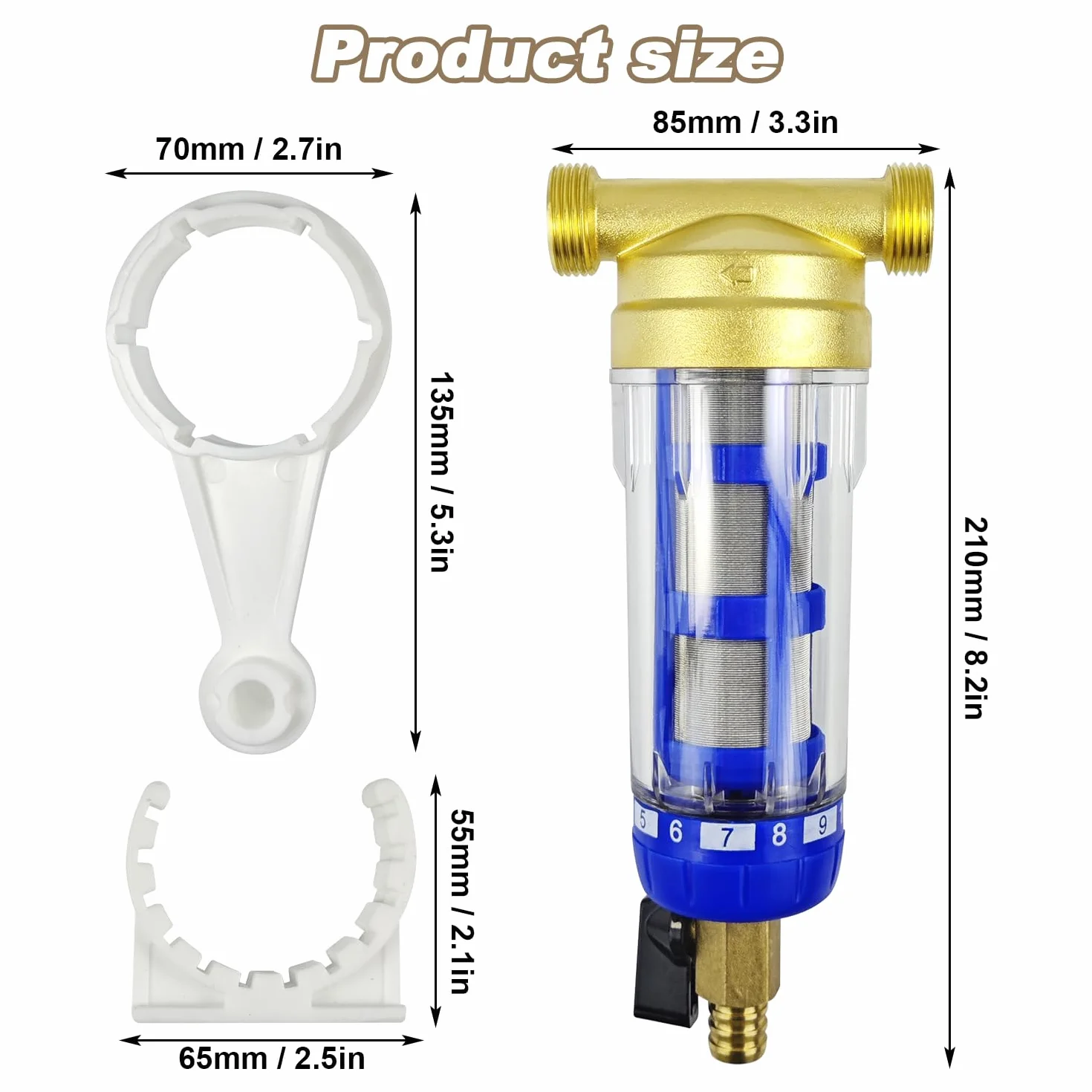 Filtro de Agua Retrolavado, Filtro Agua Reutilizable, Water Filter de Sedimentos Giratorio, Filtros de Agua del Grifo para Filtro de Sedimentos de Manguera de Agua de Pozo (Rosca Macho de 3/4") (Azul)
