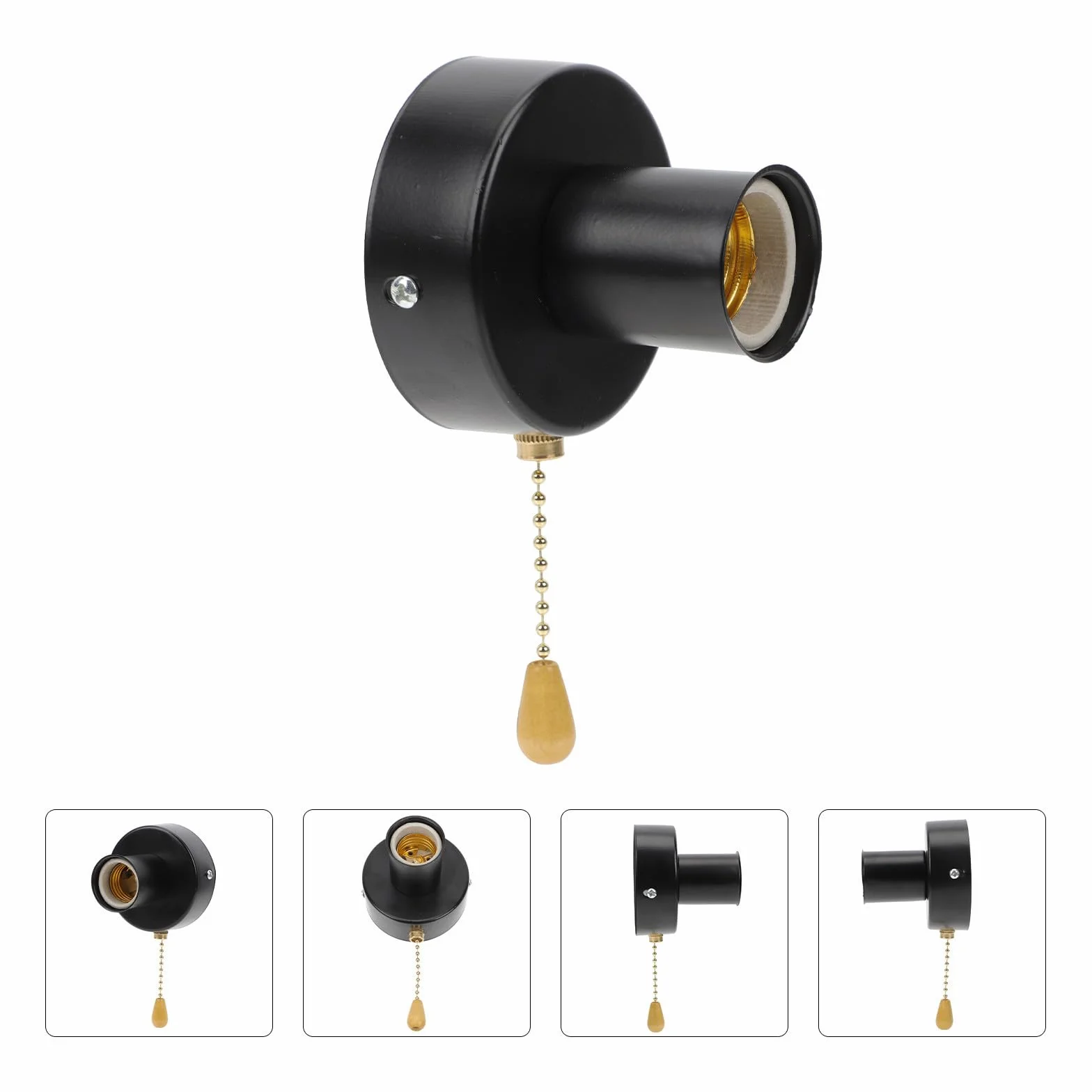 Portalámparas con Interruptor de Cuerda Negro Acero Inoxidable ULTECHNOVO para Lámparas de Dormitorio