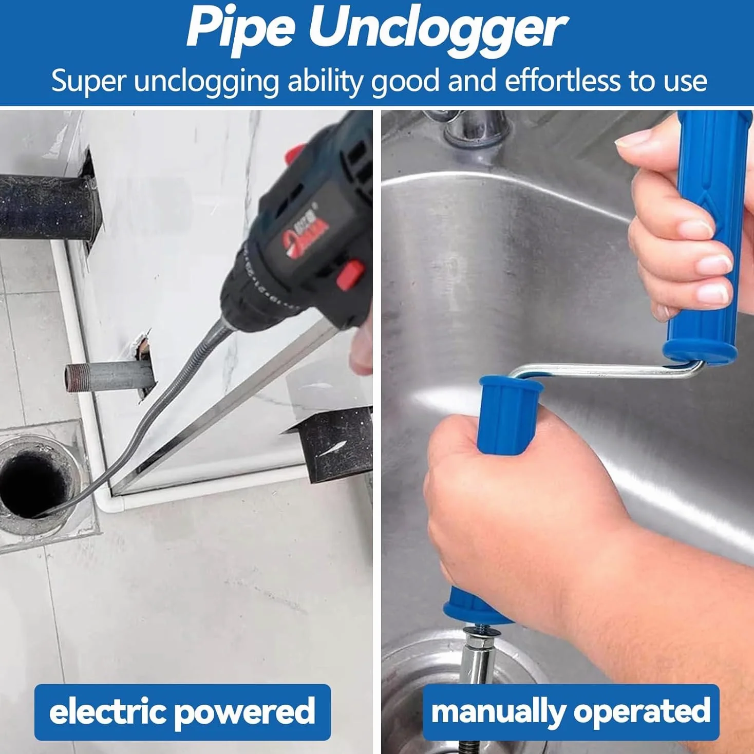 Desatascador Manual de Tuberías 5M, Desatascador Fregadero con 8 Accesorios, Diámetro 12mm - Espiral de Limpieza para Baño, Cocina, Ducha y WC