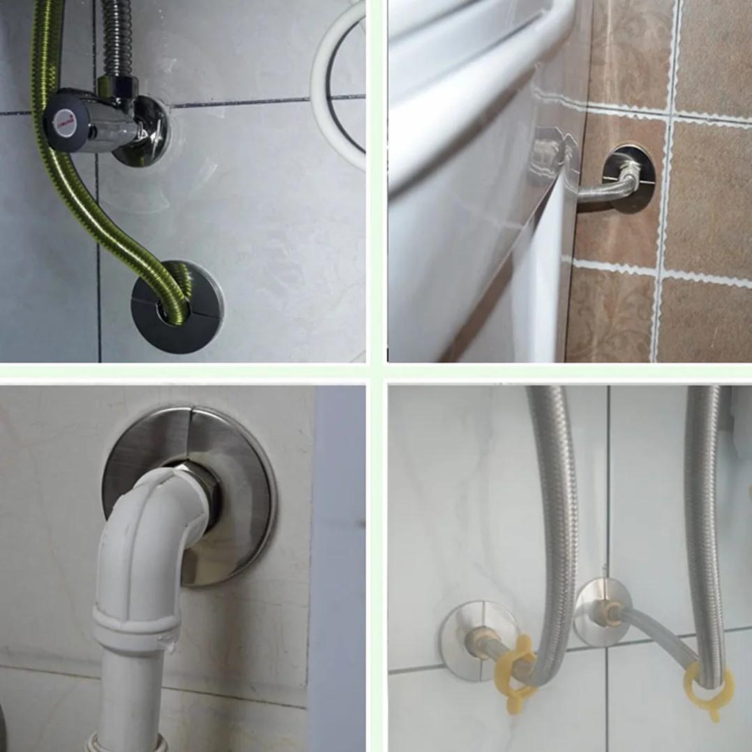 5 piezas bridas de pared divididas, placa de escudete redonda de acero inoxidable para tubería de 51mm/35mm/24mm de diámetro, plateado