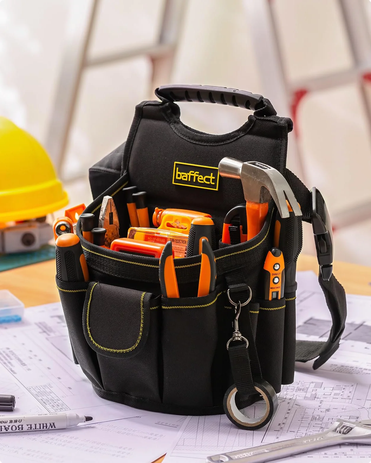 Bolsa para electricista, 20 bolsillos Cinturón para bolsa de herramientas de lona con cinturón de ajustable Herramienta para electricistas de servicio pesado Bolsa de trabajo de cintura
