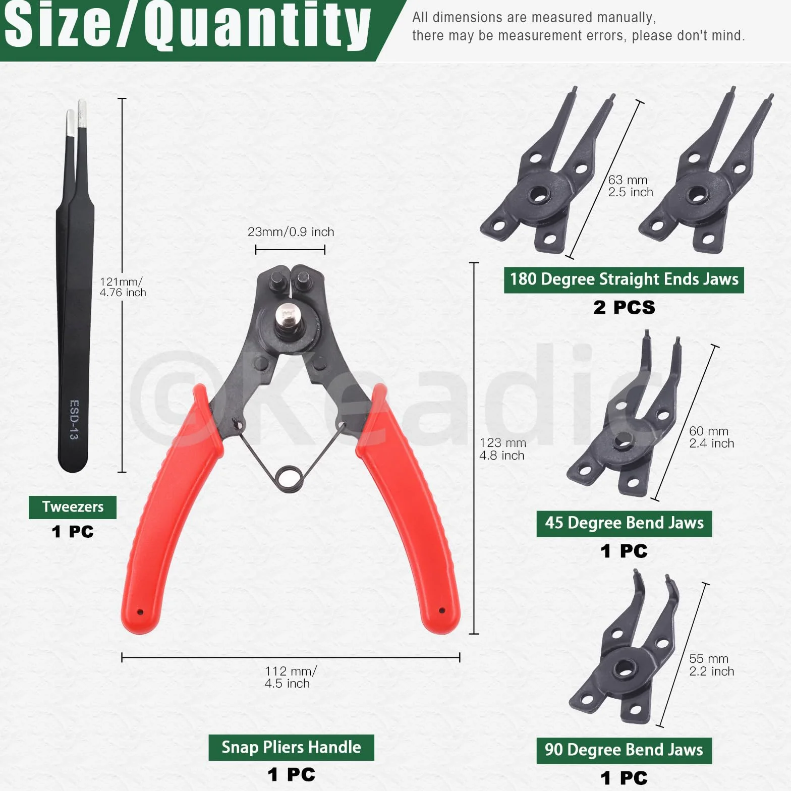 Keadic Juego de 312 anillos de seguridad externos con clip en C y [1,5 mm - 10 mm], juego de anillos de seguridad E-Clip y alicates con pinzas (acero de aleación)