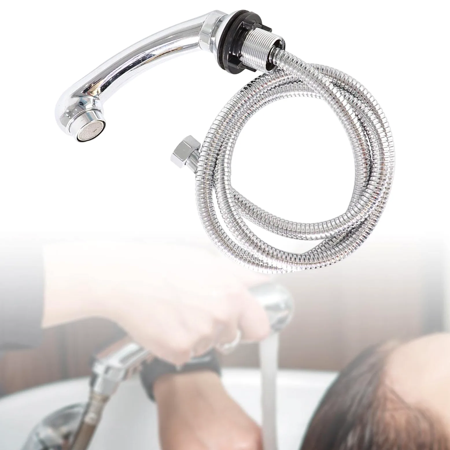 perfk Rociador de Grifo de salón de Belleza con Tubo de Manguera, reemplazo de Fregadero de tazón de champú Profesional de Mano para peluquería, Argén