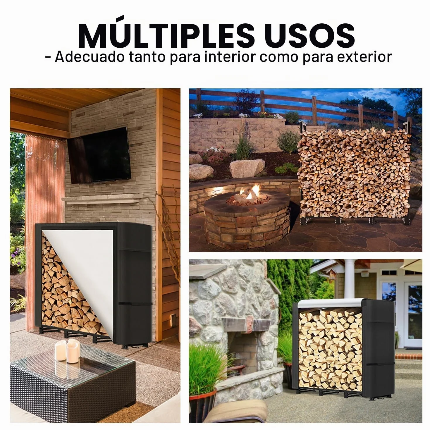 NALONE Estante de leña para exteriores con cubierta y bolsa de transporte, estante de soporte cuadrado resistente con cubierta impermeable para chimeneas, hogueras (Negro 4FT)