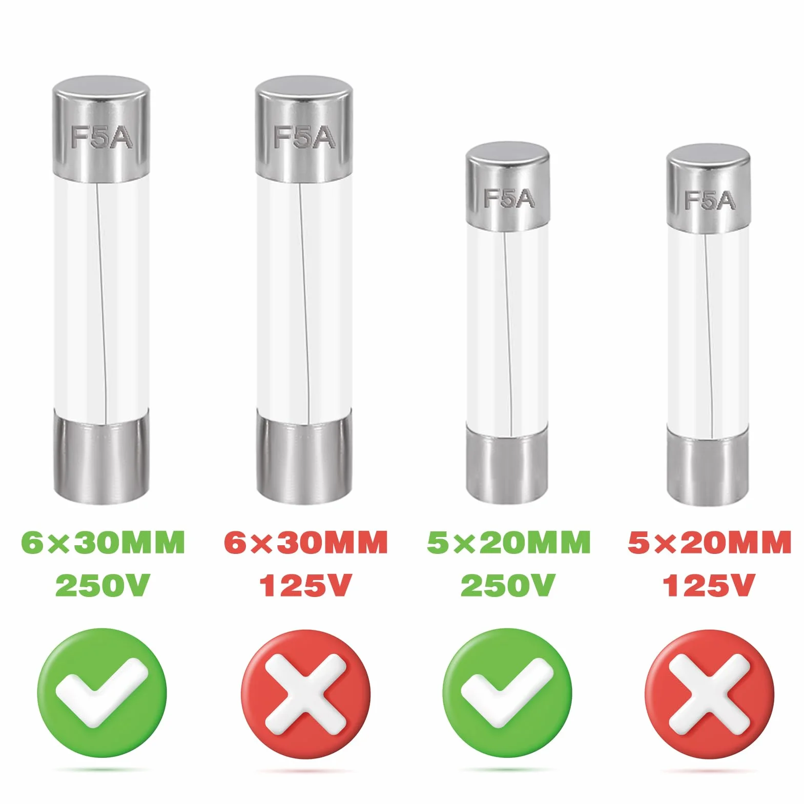 Kit Surtido de Fusibles de Vidrio de Fusión Rápida 250V 0,5A-20A 5x20MM 6x30MM 24 Valores