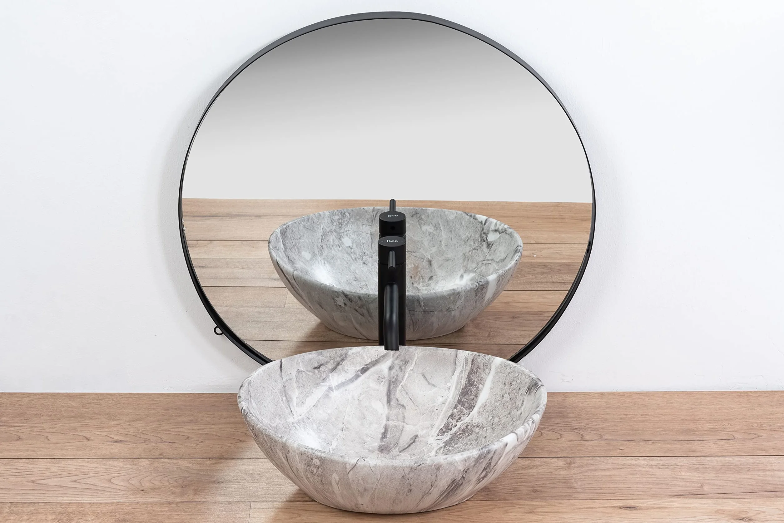 VBChome Lavabo de cerámica de 41 x 35 cm, diseño de piedra, mármol gris, pequeño lavabo para invitados, modelo 2