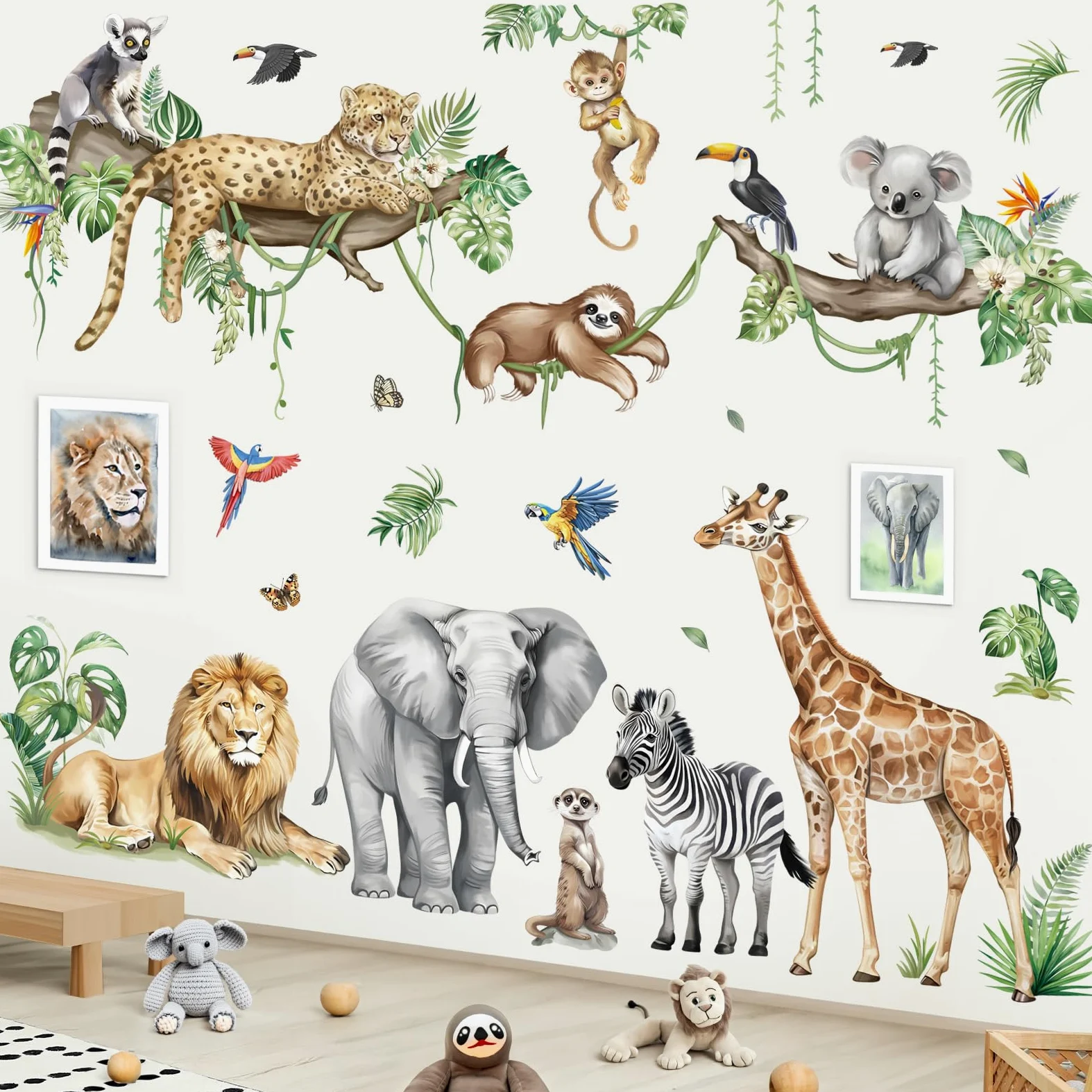 decalmile Pegatinas de Pared Animales de la Jungla Rama Árbol XXL Vinilos Decorativos Safari Elefante Leopardo Jirafa Grande Adhesivos Pared Habitación Infantiles Niños Bebés Guardería