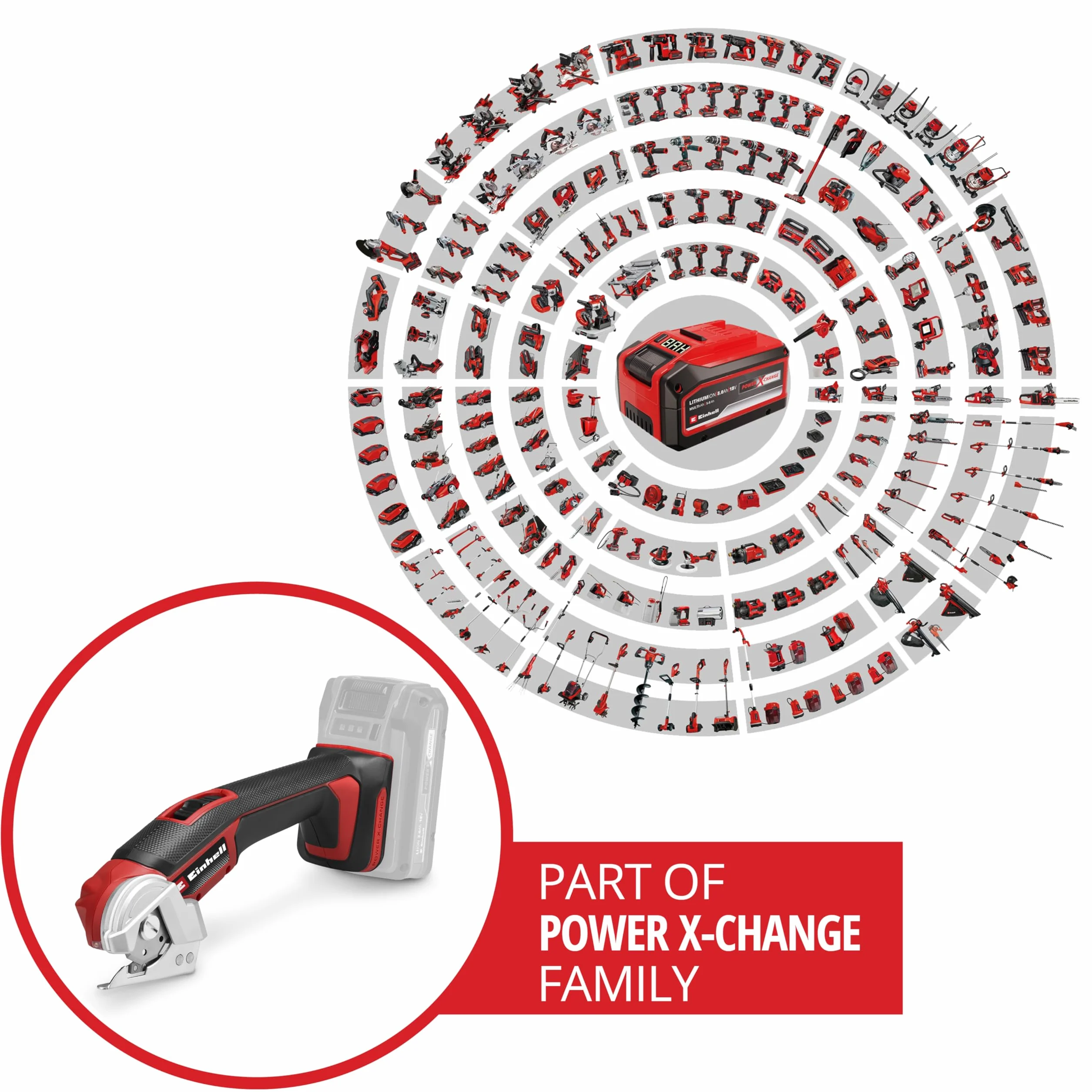 Einhell cortador universal con batería TE-UC 18/6 Li-Solo Power X-Change (18 V, tijeras universales para materiales hasta 6 mm, luz LED, indicador de línea de corte, sin batería)