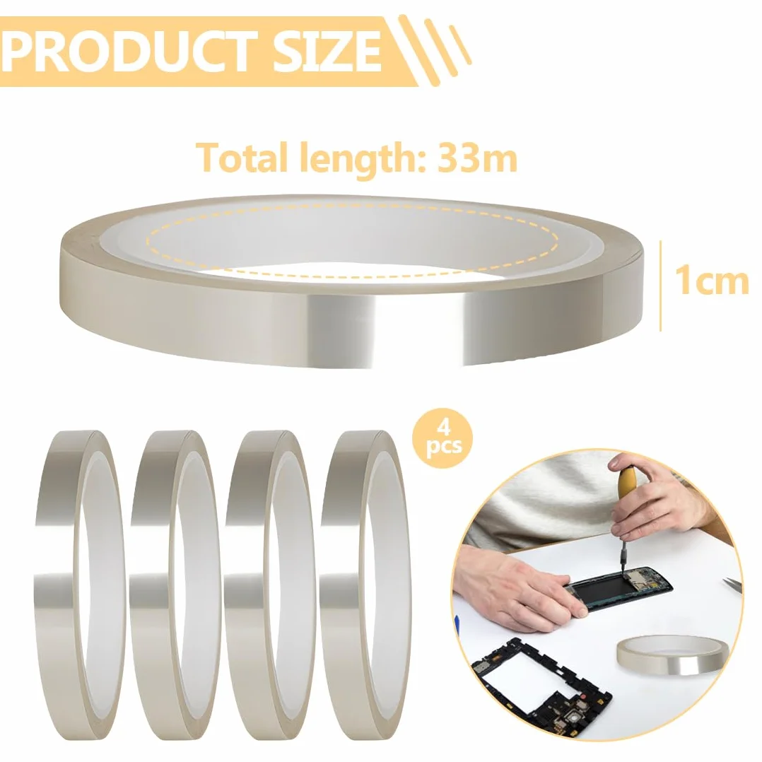4 rollos de cinta térmica de sublimación transparente de 10 mm x 33 m, cinta resistente a altas temperaturas que no deja residuos, ideal para la transferencia de calor en tazas