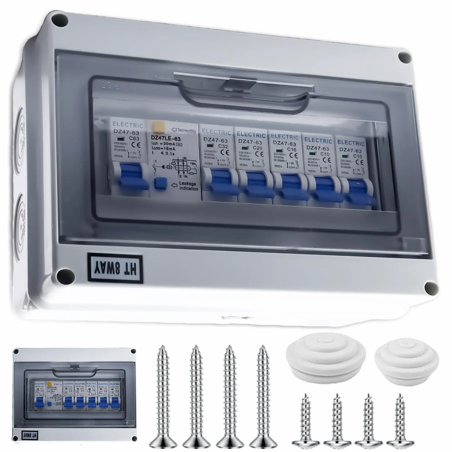 Caja de fusibles, caja de distribución, distribuidor de corriente para construcción, distribuidor de pared con interruptor de protección Fi, IP65, resistente al agua, distribuidor de corriente para
