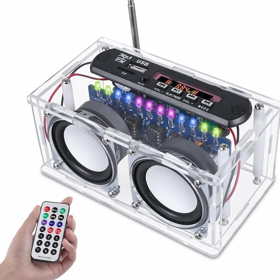 Kits de radio FM, kit de práctica de soldadura con altavoz electrónico de radio FM con indicador LED y control remoto para principiantes, adultos y niños
