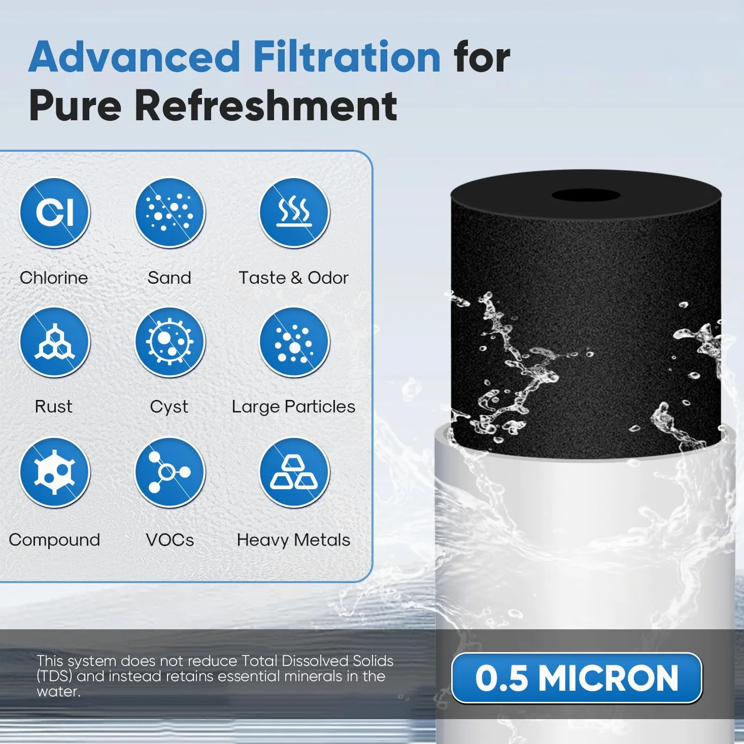 PUREPLUS Sistema de filtro de agua para debajo del fregadero, 22000 galones, reducción de cloro del 99.99%, certificado NSF/ANSI 42, elimina metales pesados, cloro, conexión directa bajo el mostrador