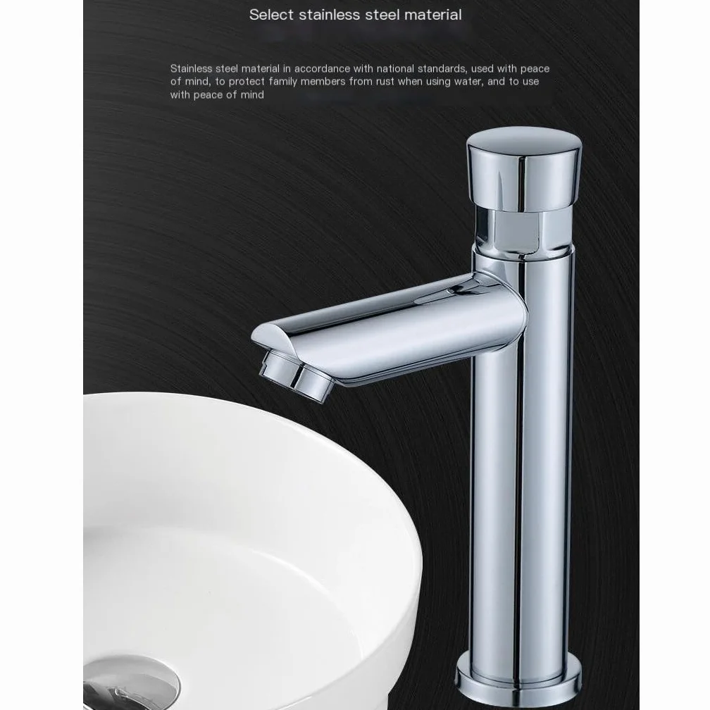 Grifo ahorrador de agua plateado dosificador cierre automático temporizador público botón cocina baño hotel