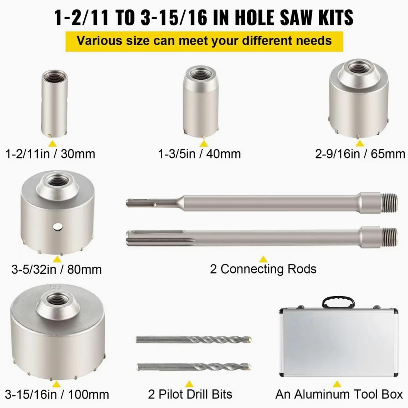 Kit De Sierra Perforadora para Hormigón 4 En 1, 8/9 Uds., 30-100/40-125mm, Broca para Cemento, Juego De Herramientas para Abridor De Agujeros para Pared