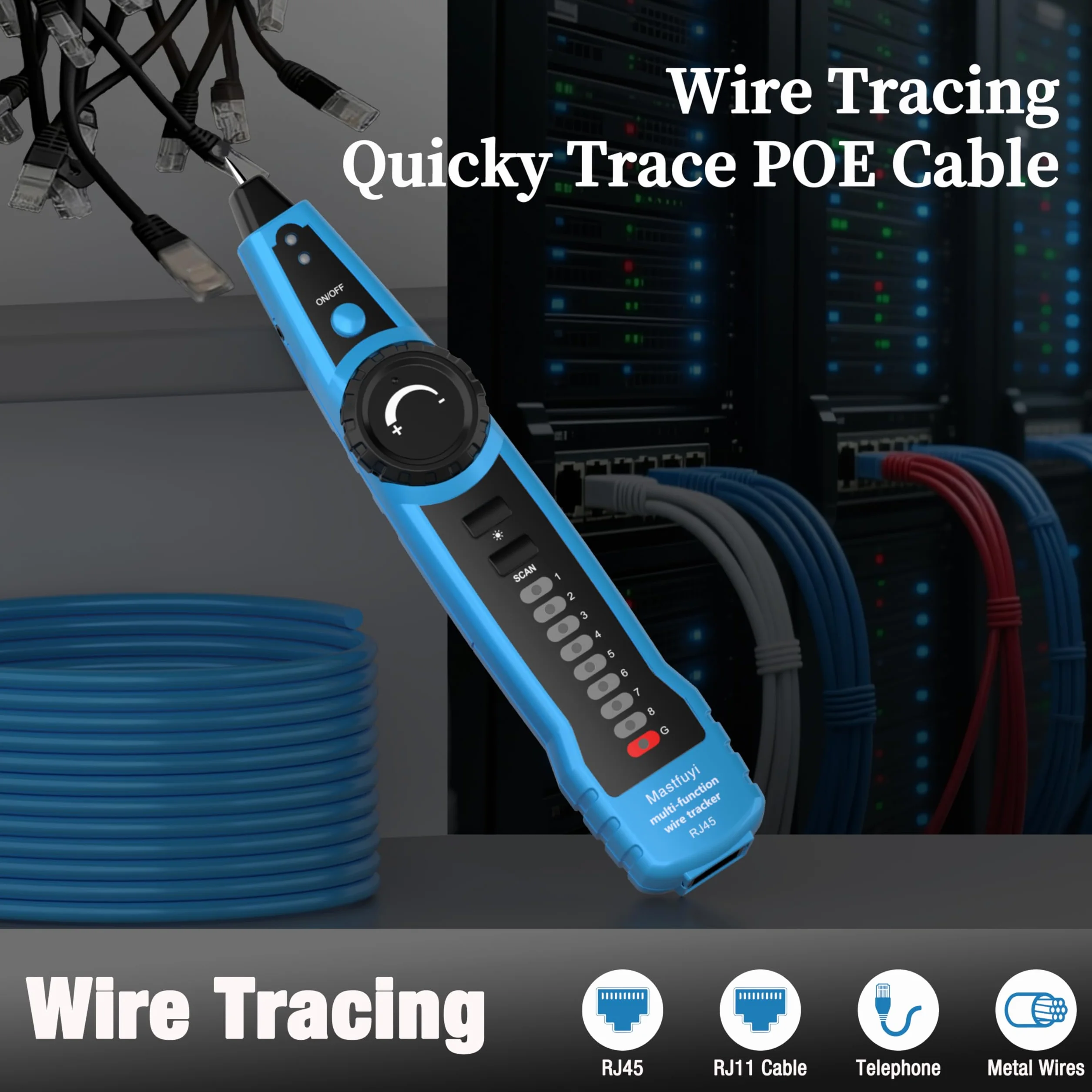 Probador de cables de red, rastreador de cables multifunción, trazador con tono de muestra, localizador de línea RJ11 RJ45, red Ethernet LAN Cat5 Cat6, cable de mantenimiento de colación, prueba de