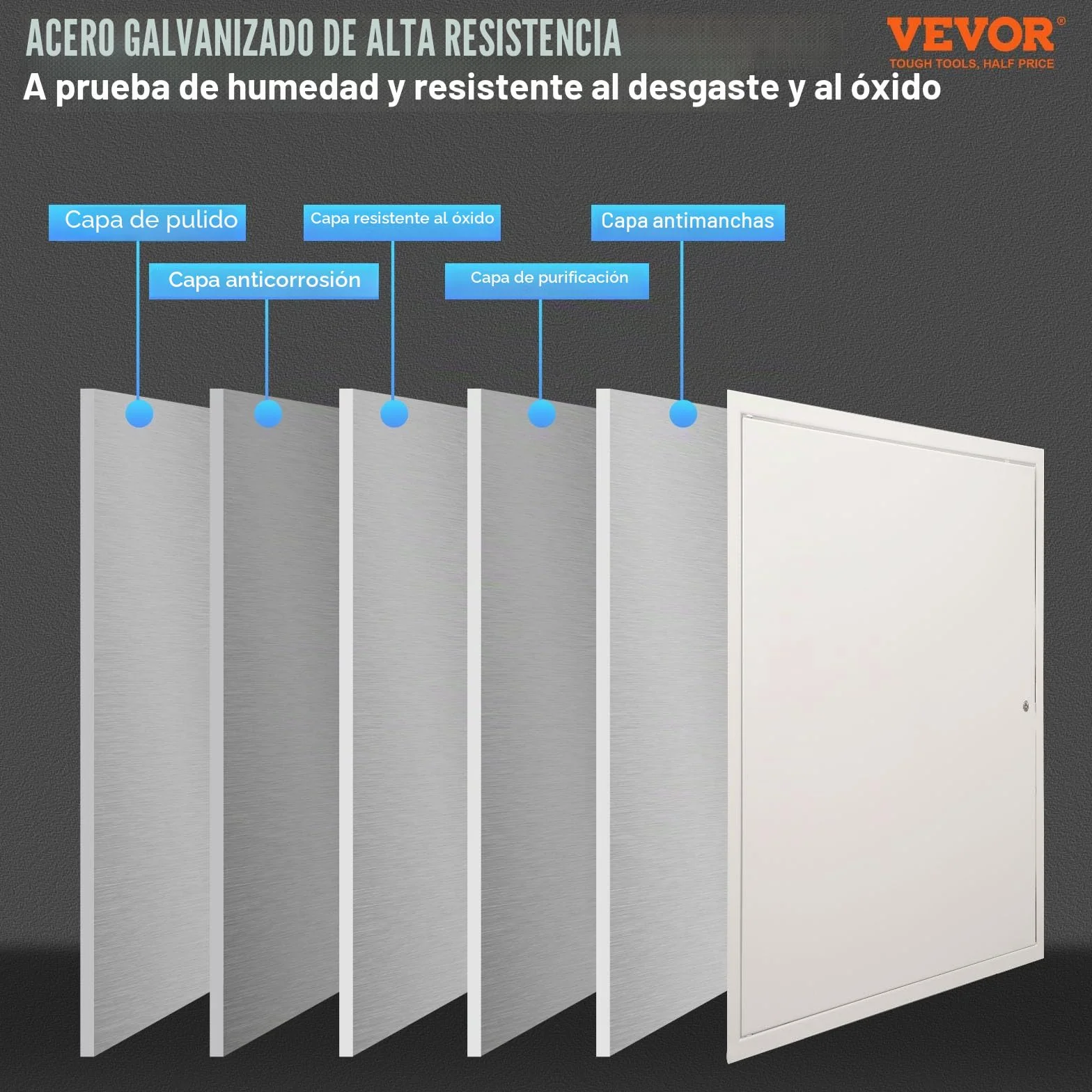VEVOR Trampilla de Inspección 620x620 mm de Acero Galvanizado, Puerta de Acceso para Paneles de Yeso, con Pestillo de Destornillador, para Instalación de Fontanería y Electricidad en Techos, Blanco