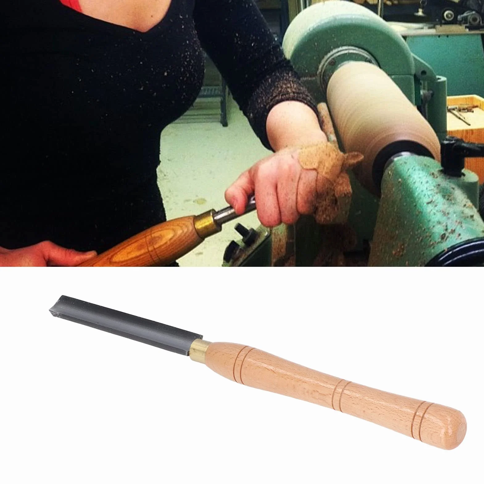 CHISEL Gubia de Torneado de Madera, HSS Acero de Alta Velocidad, Mango de Haya, Herramienta para Carpintería con Funda, Interior Grande