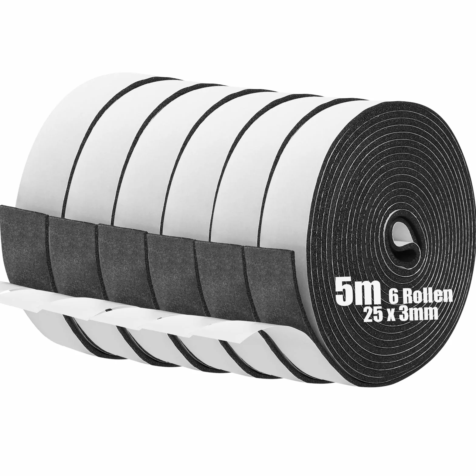 Cinta de espuma, tira de espuma autoadhesiva de 25 mm de ancho x 3 mm de grosor x 5 m de largo, burlete climatológico, tira de sellado de puerta, excludor de corrientes de aire para ventanas y