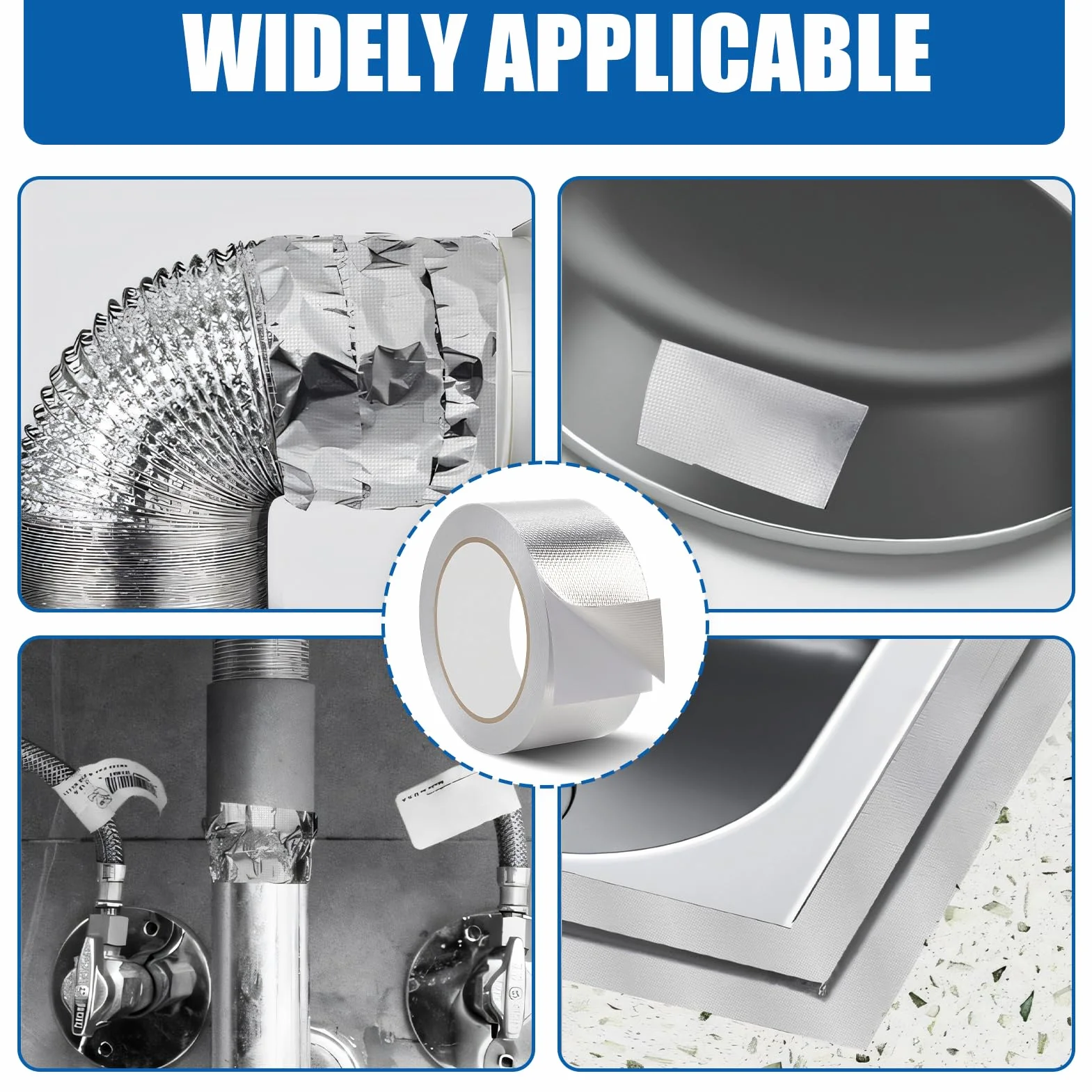 Cinta adhesiva de aluminio de 50 mm x 20 m para altas temperaturas, cinta de sellado metálica de aluminio, aislante y barrera de vapor para lavavajillas, encimeras y canalones