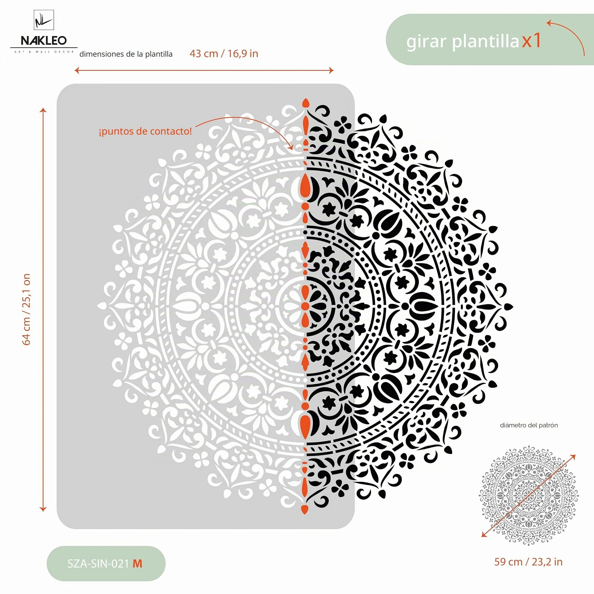 NAKLEO Plantilla de Mandala para Pintar Paredes, Grandes Diámetro 59cm - M, Oriental Círculo Geométrico Ornamento Patrón, Stencil Plástico y Reutilizable, Manualidades DIY Artesanía Casa Decoración