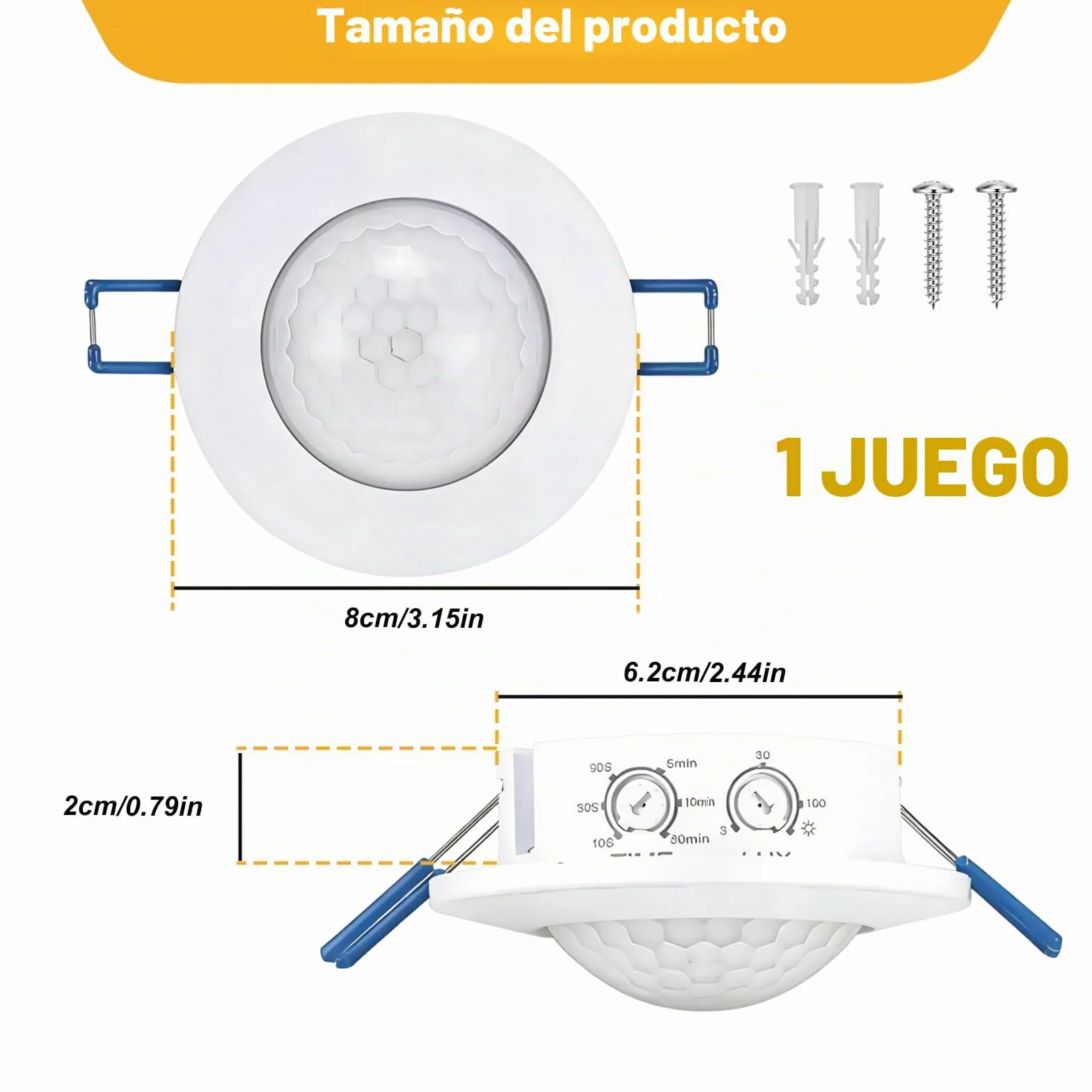 Detector de Movimiento Interior Empotrado Techo 360° 230V Sensor Presencia Ajustable 10s–30min para Lámparas LED