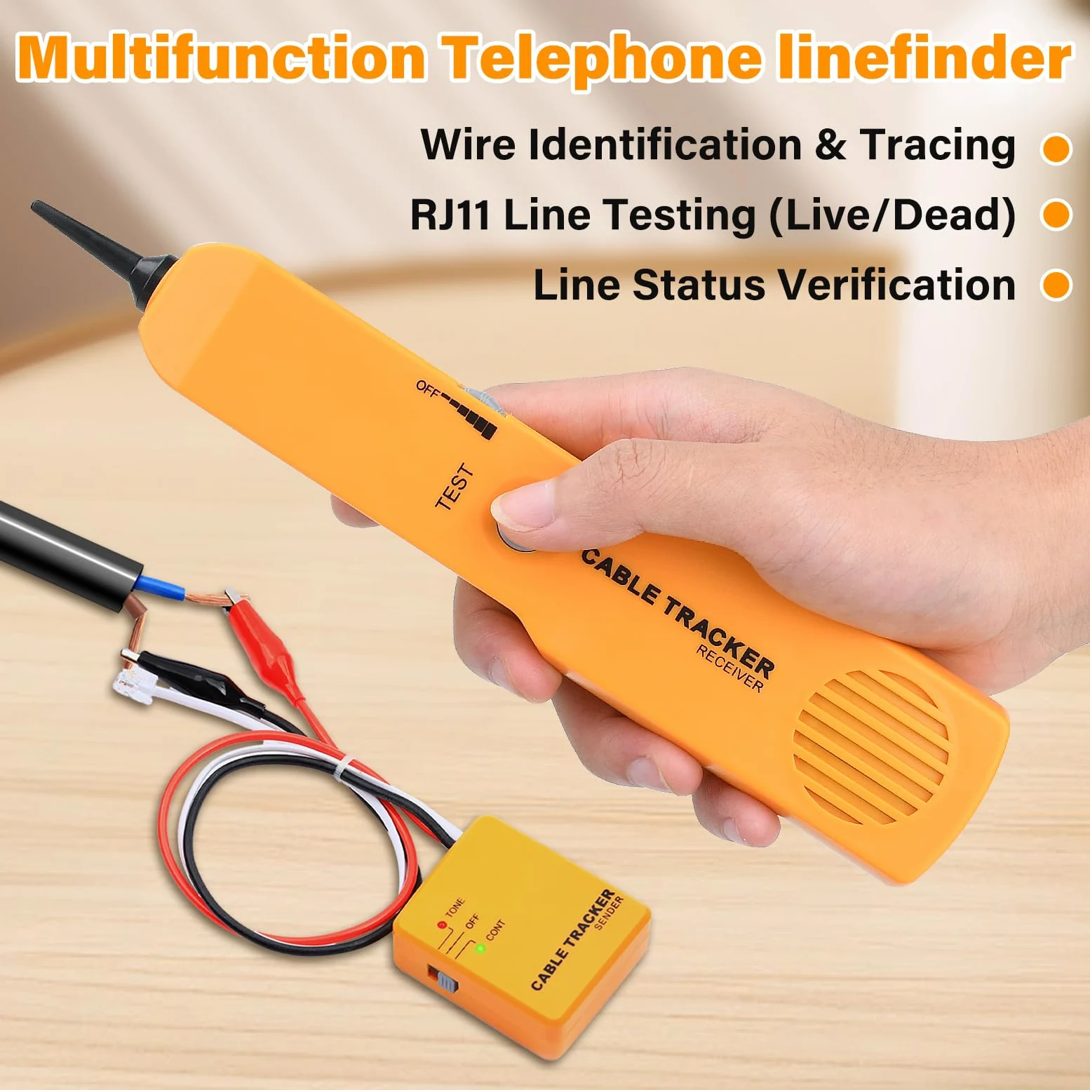 Buscador de cables y comprobador de red Fastsaw Cable Tracker con generador de sonido y sondas para pruebas de continuidad, seguimiento de cables y prueba de línea telefónica, incluye