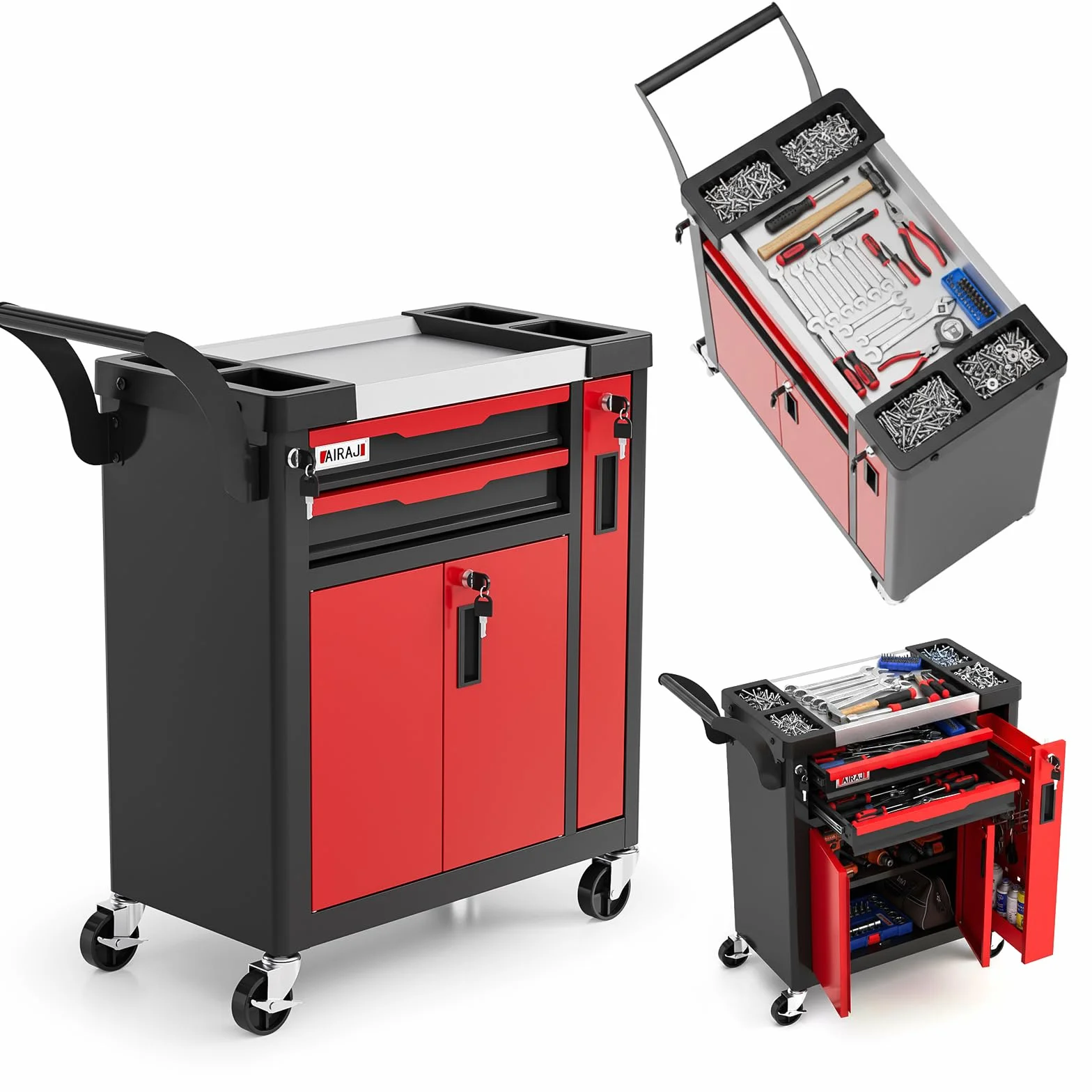 AIRAJ Carro Herramientas 2 Cassetti Grande Capacità Multiuso con Ruote Cassetto Laterale para Garage