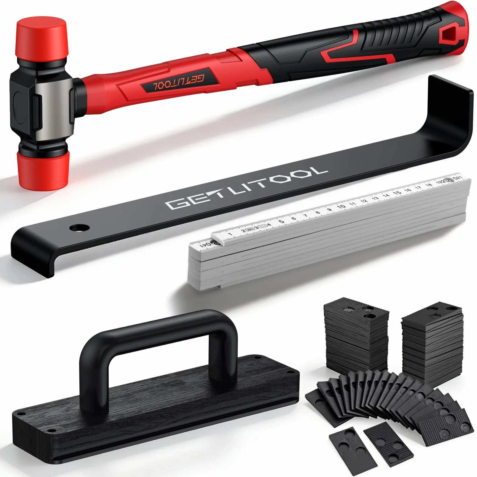 GETLITOOL Kit de instalación de suelos de madera laminada, herramientas de suelo con mazo de doble cara, herramienta de suelo laminado con barra de tracción, bloque de golpe sólido (B)