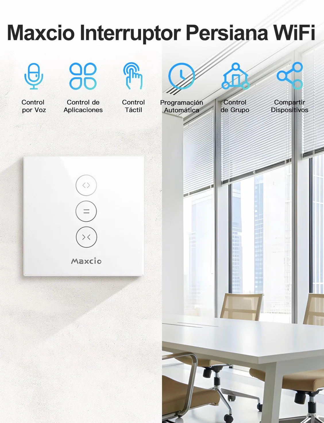 Maxcio Interruptor de Persiana WiFi, Inteligente de Persiana compatible con Alexa, Google Assistant, Control por voz y Remoto, Función de Temporizador, LED Controlable - 4Packs